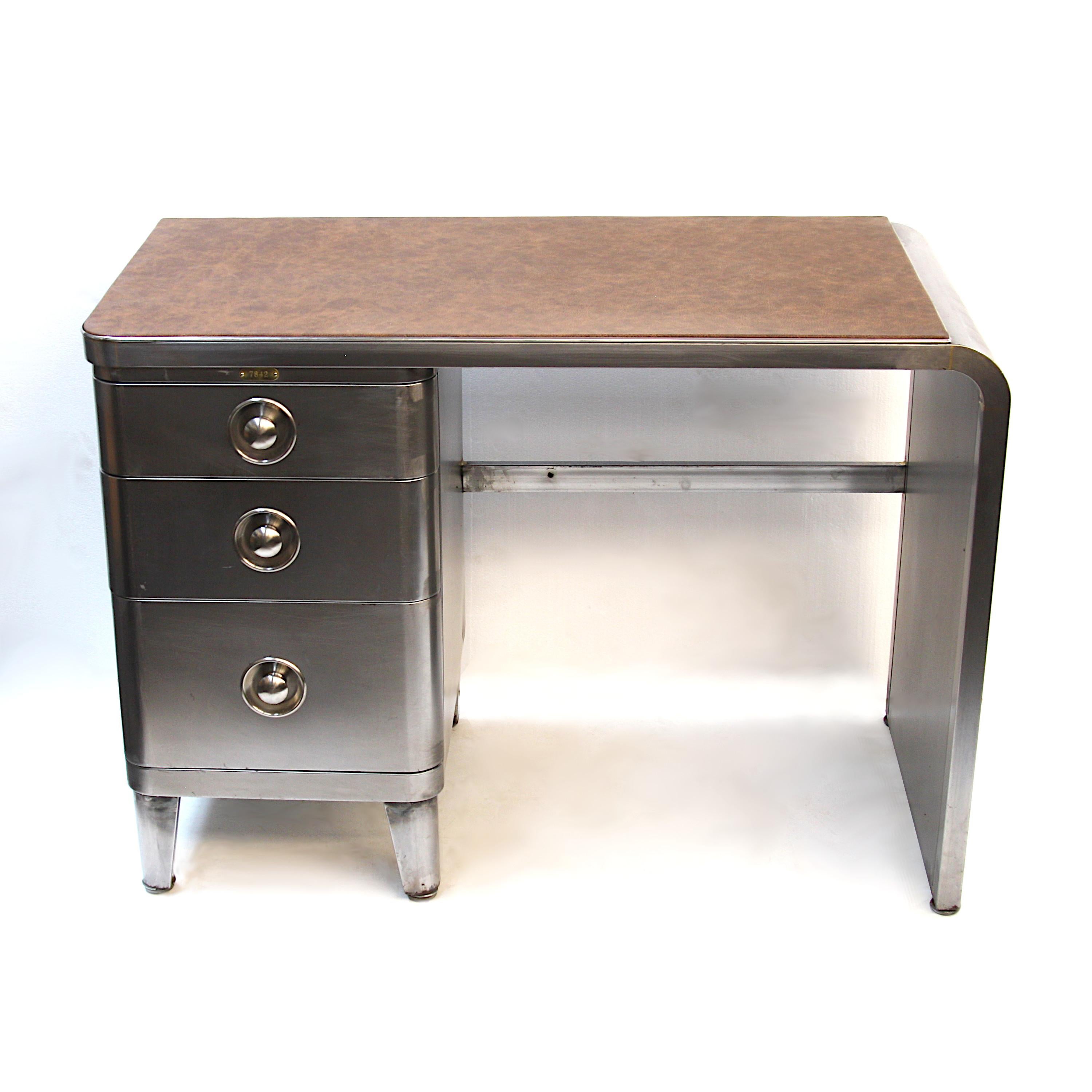 Steel Mid-Century Modern Industrial 3-piece Office Set with Desk by Norman Bel Geddes