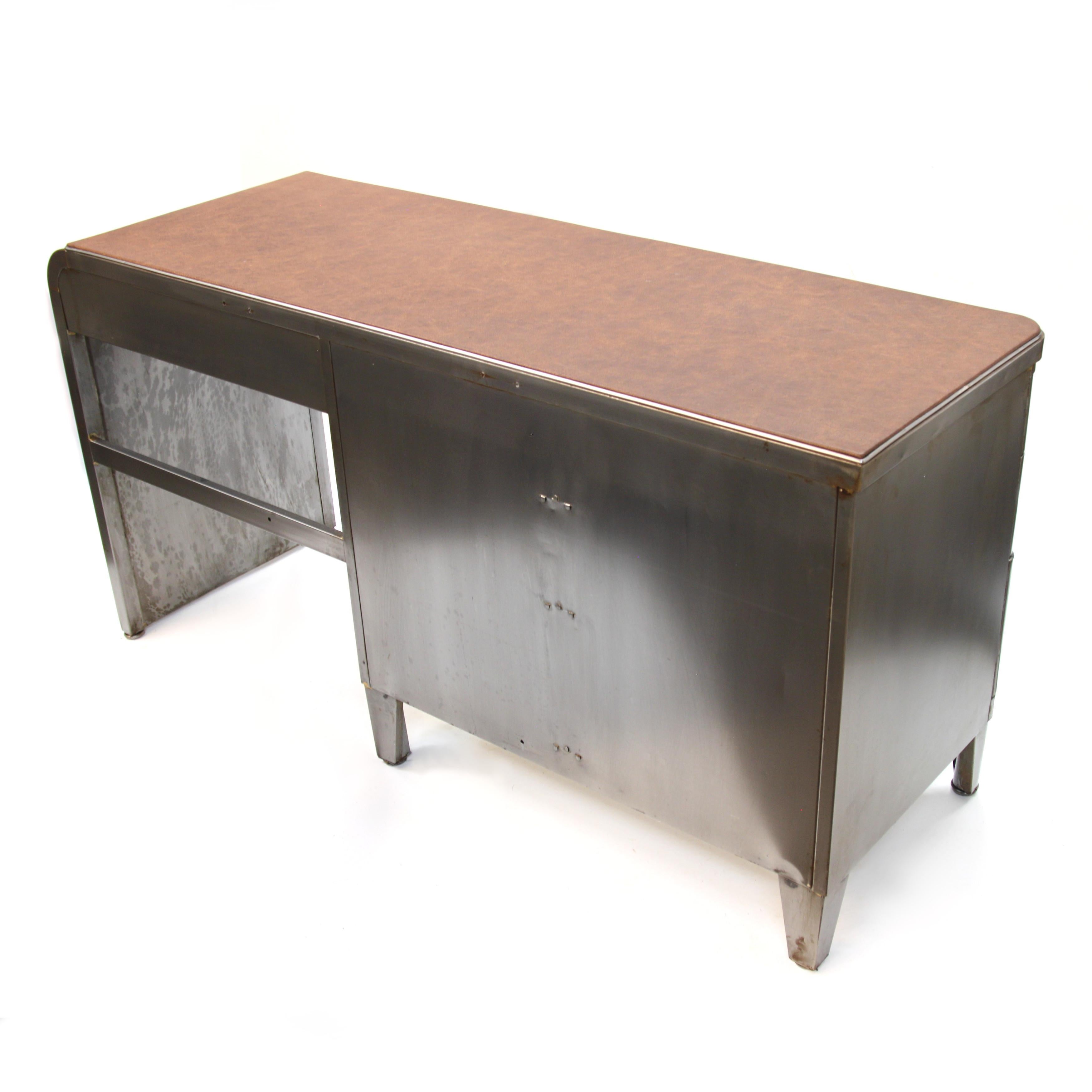 Cast Mid-Century Modern Industrial 3-Piece Office Set with Desk by Norman Bel Geddes For Sale