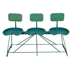 Mid-Century Modern Industrial 3-Seat Tractor Seat Steel Bench