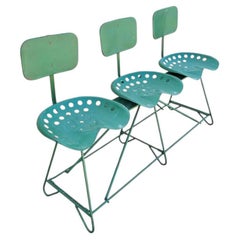Mid-Century Modern Industrial 3-Seat Tractor Seat Steel Bench