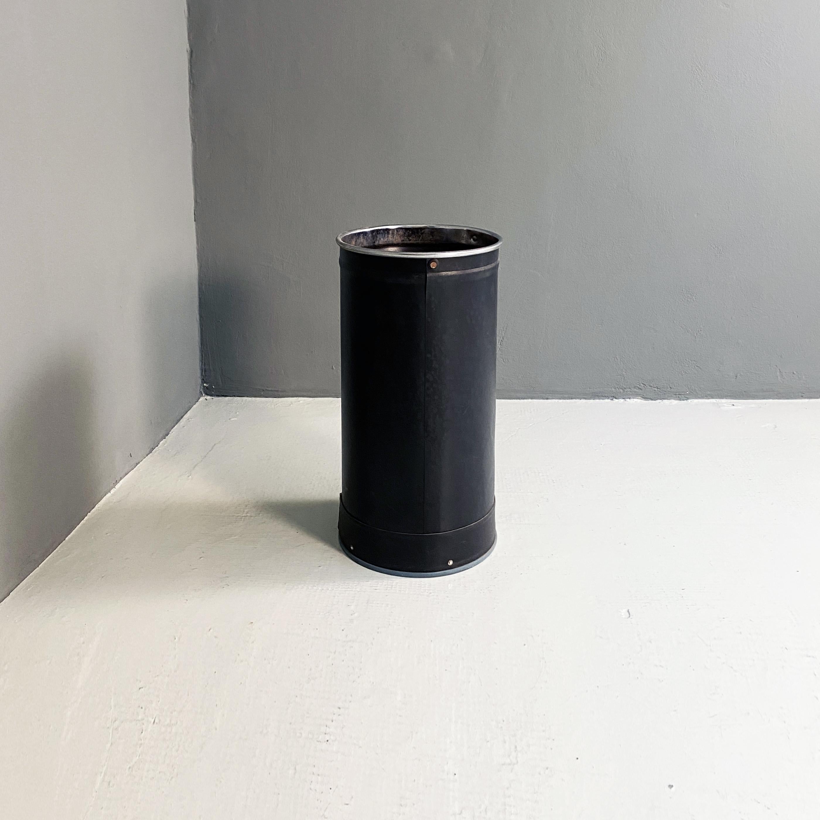 Italian Mid-Century Modern Industrial Black Plastic and Metal Bin by Victor, 1960s
