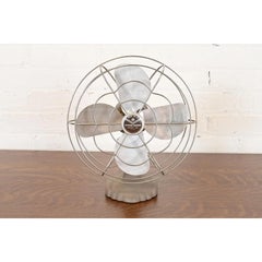 Mid-Century Modern Industrial Cast Iron Metal Oscillating Table Fan