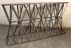 Mid-Century Modern Industrial Console Table with Lattice Base