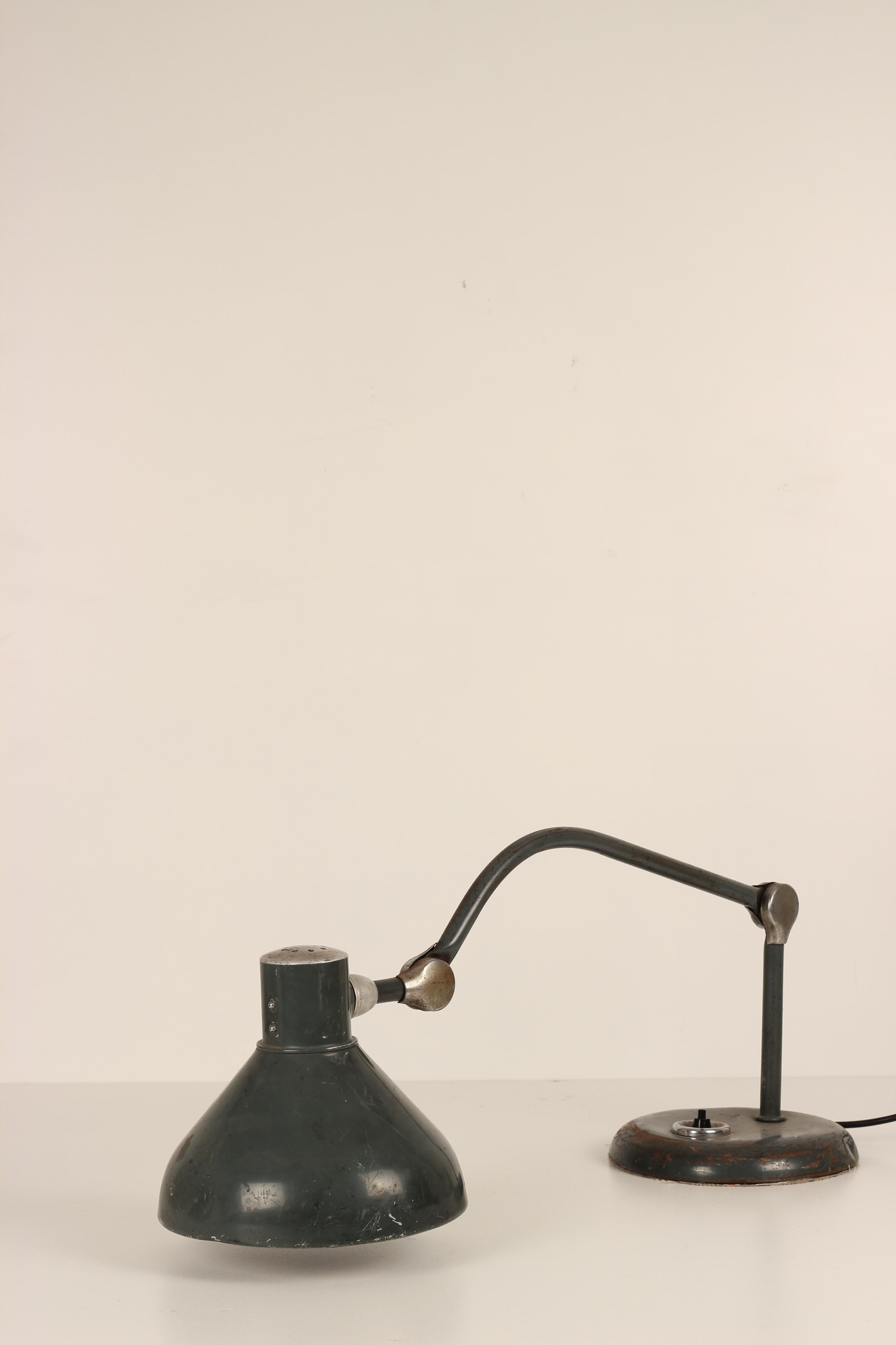 Pressed Mid-Century Modern Industrial Fully Adjustable Table or Desk Lamp