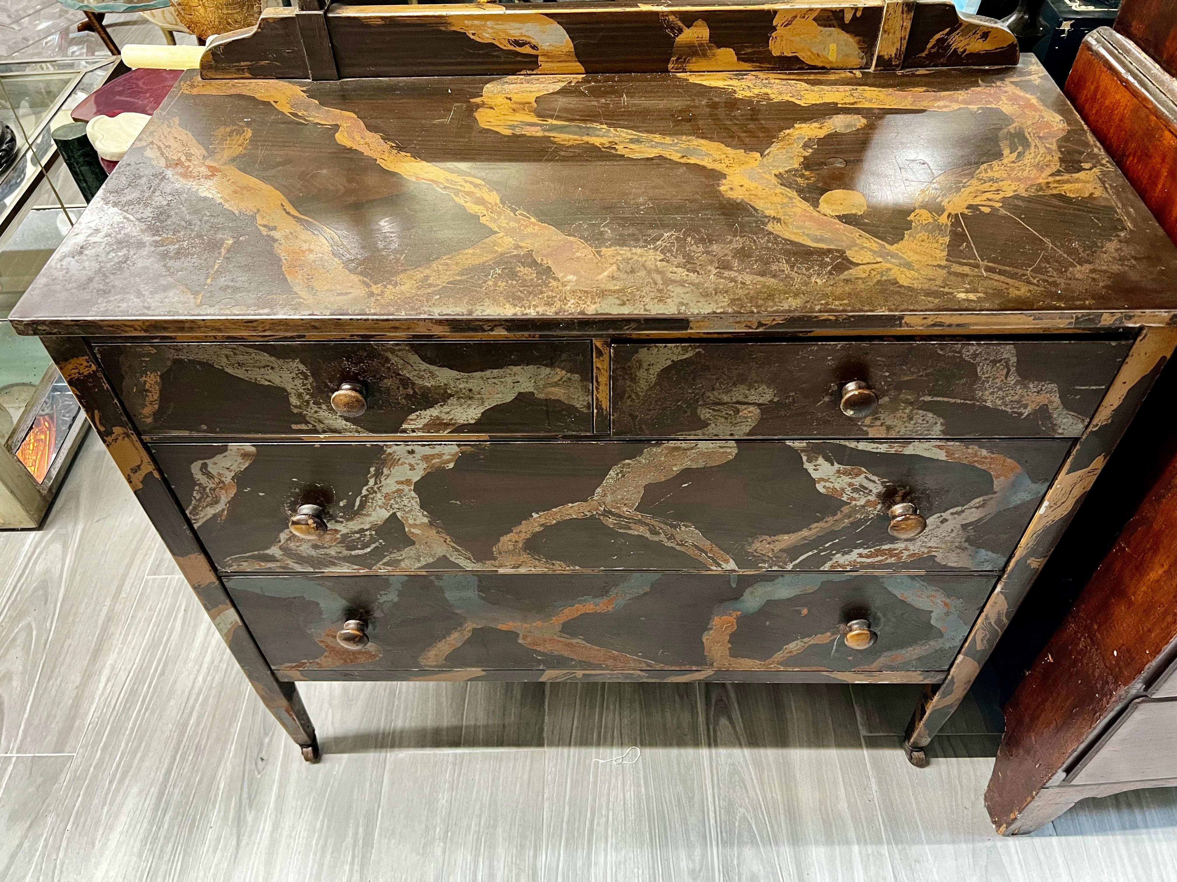 Mid-Century Modern Mid Century Modern Industrial Hand Painted Metal Dresser with Mirror For Sale