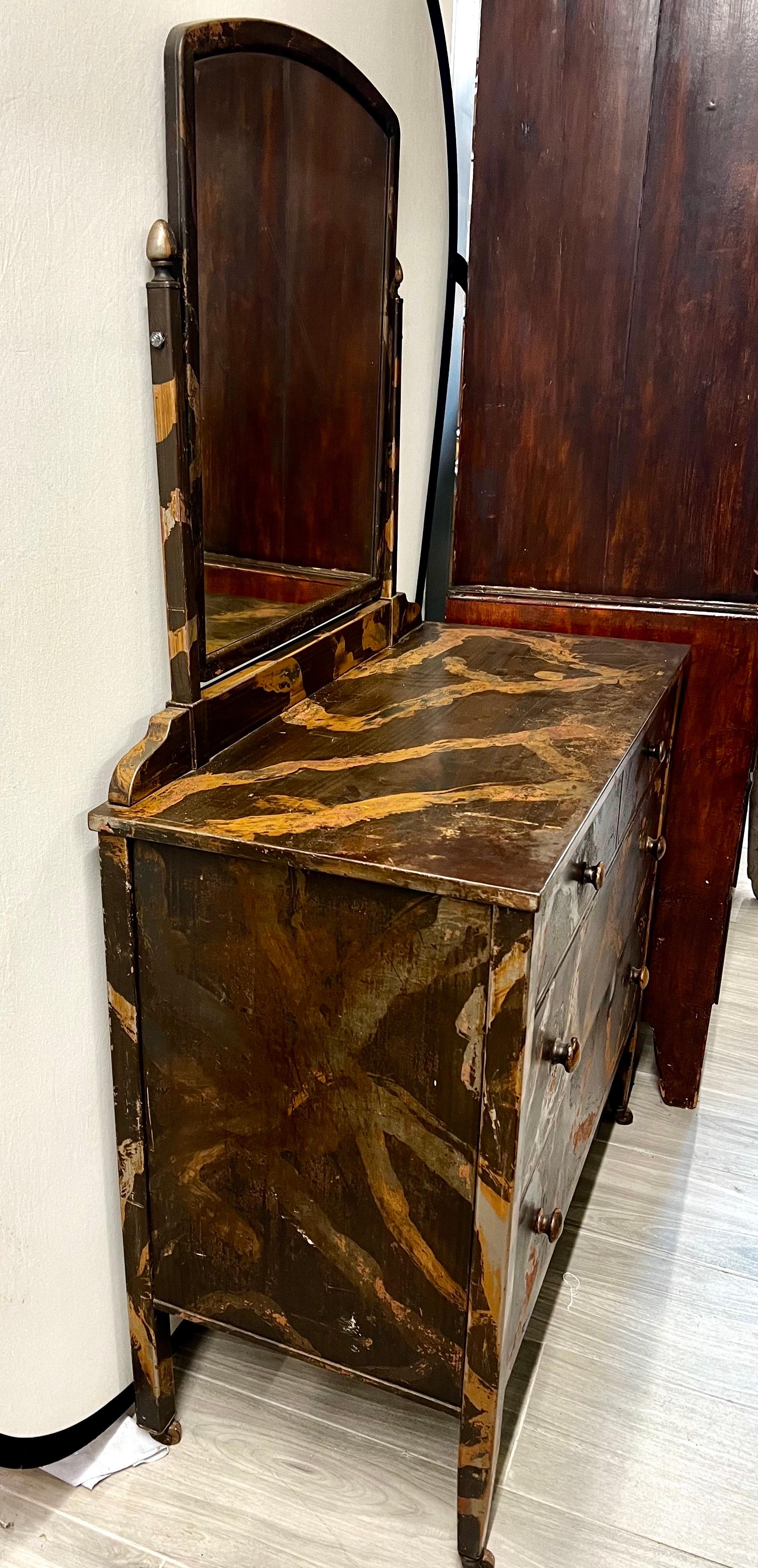 Mid Century Modern Industrial Hand Painted Metal Dresser with Mirror For Sale 2
