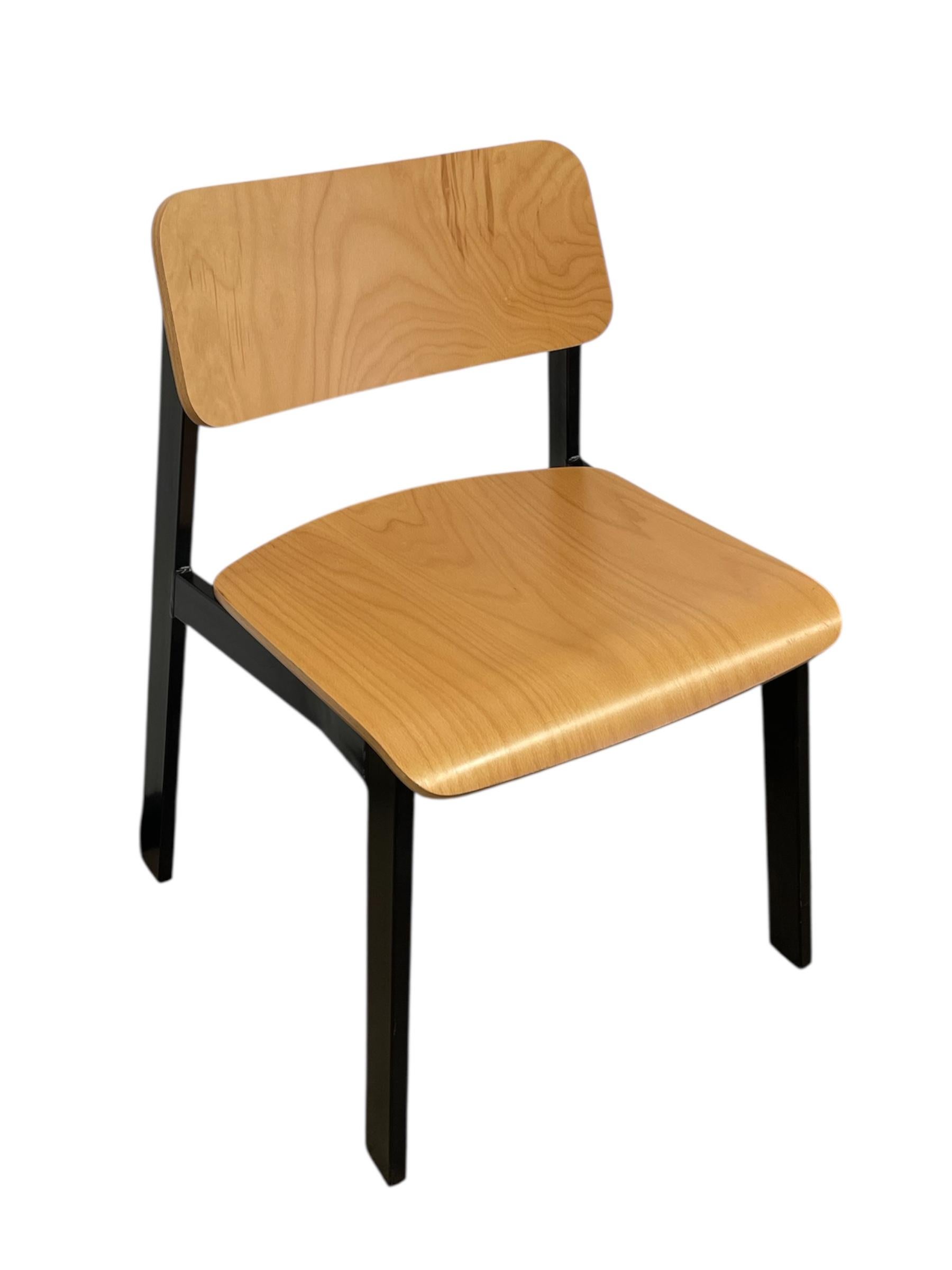 Mid-Century Modern Industrial Plywood and Black Metal Stacking Chair In Good Condition For Sale In Seattle, WA