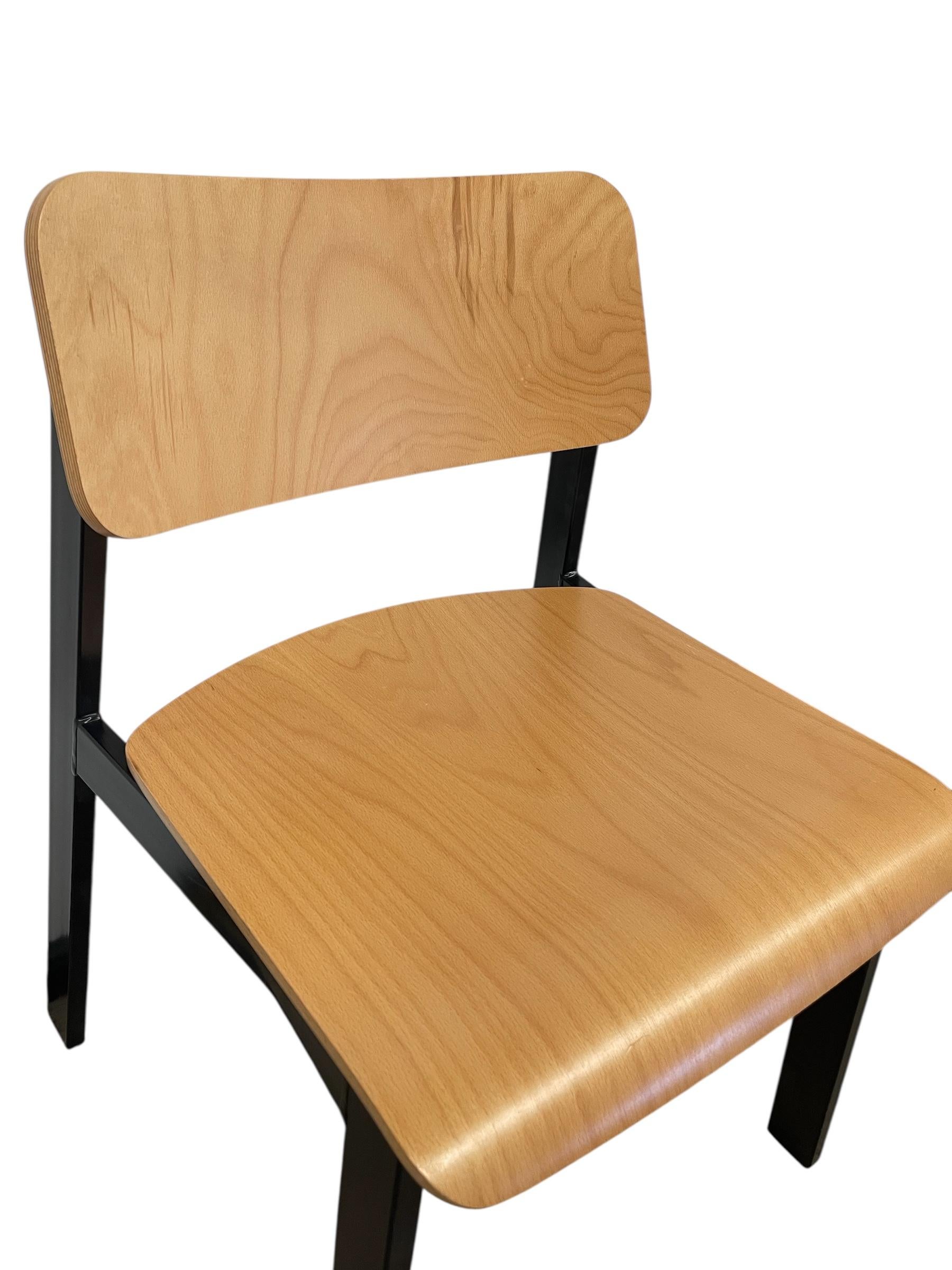 Mid-Century Modern Industrial Plywood and Black Metal Stacking Chair For Sale 2