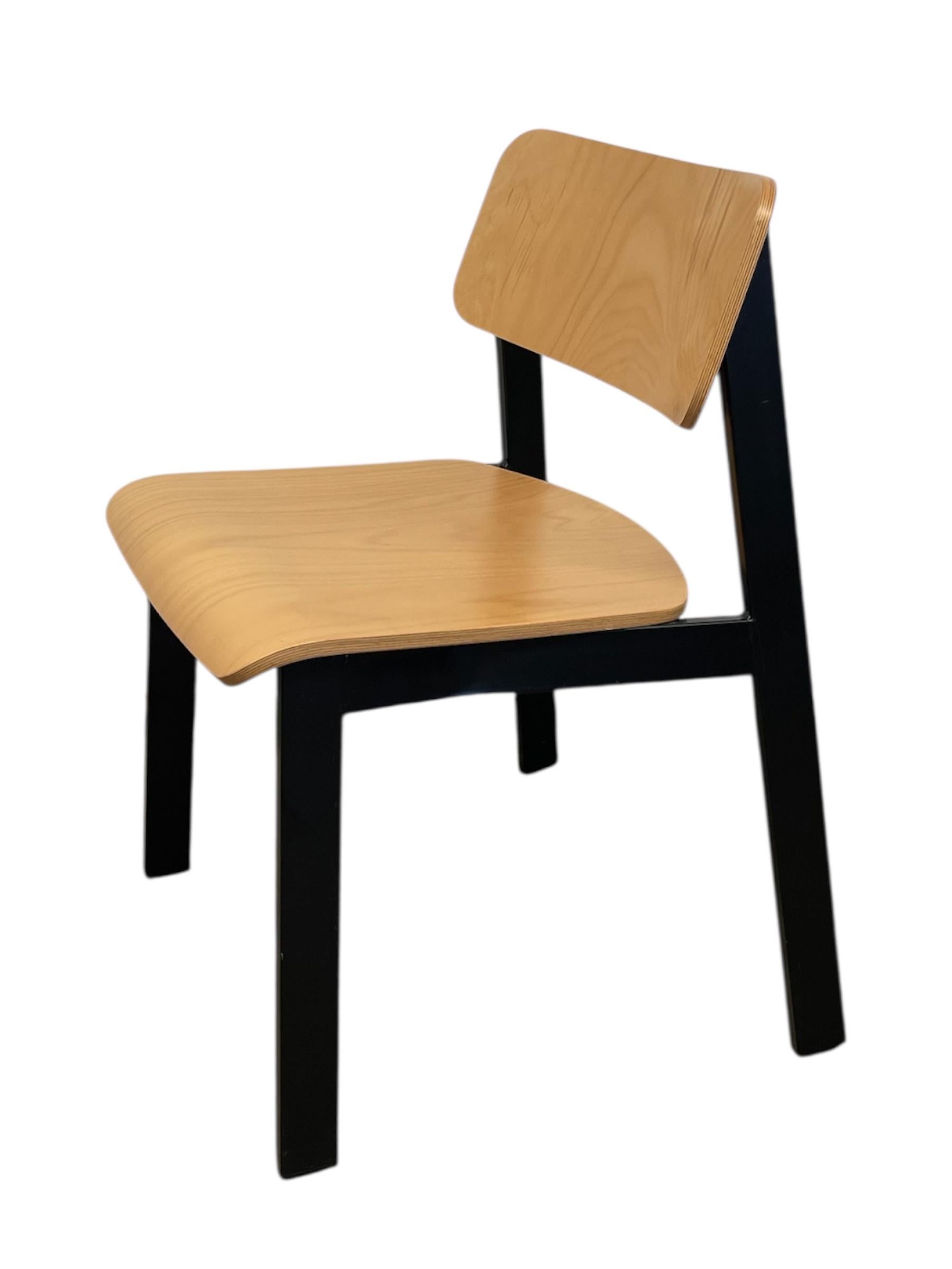 Mid-Century Modern Industrial Plywood and Black Metal Stacking Chair For Sale 3