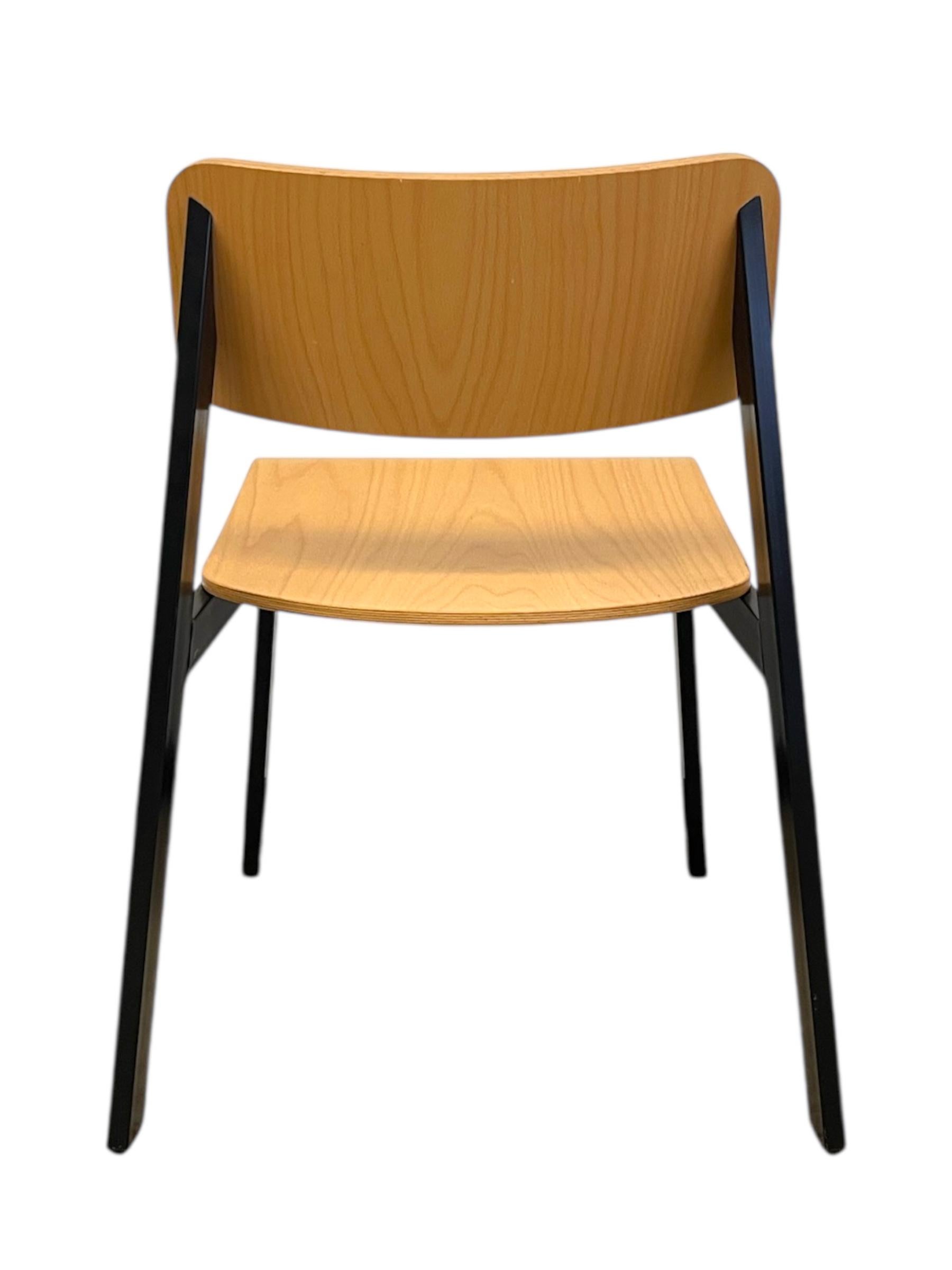 Mid-Century Modern Industrial Plywood and Black Metal Stacking Chair For Sale 5