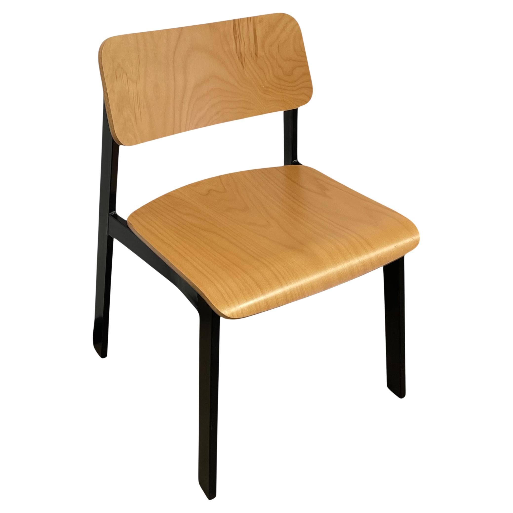 Mid-Century Modern Industrial Plywood and Black Metal Stacking Chair For Sale