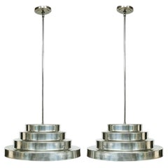 Used Mid-Century Modern Industrial Style Aluminum Pendant Light Fixtures, Per item