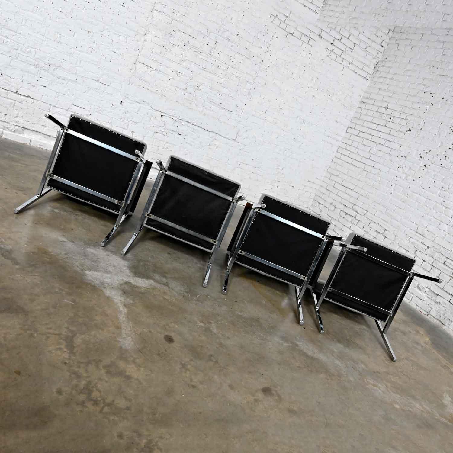 Mid-Century Modern Industrial Style Chrome & Gray Armchairs by Steelcase set 4 For Sale 3