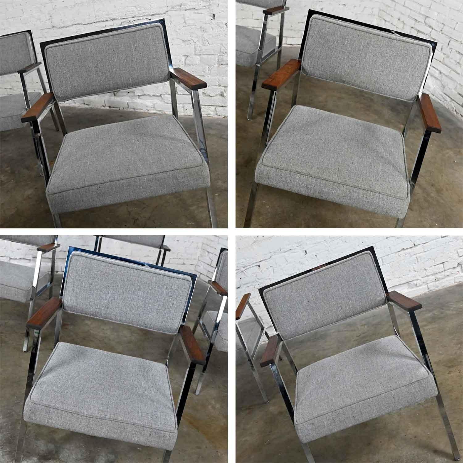 Mid-Century Modern Industrial Style Chrome & Gray Armchairs by Steelcase set 4 For Sale 4