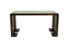 Mid-Century Modern Industrial Wood and Brass Coffee and Cocktail Table