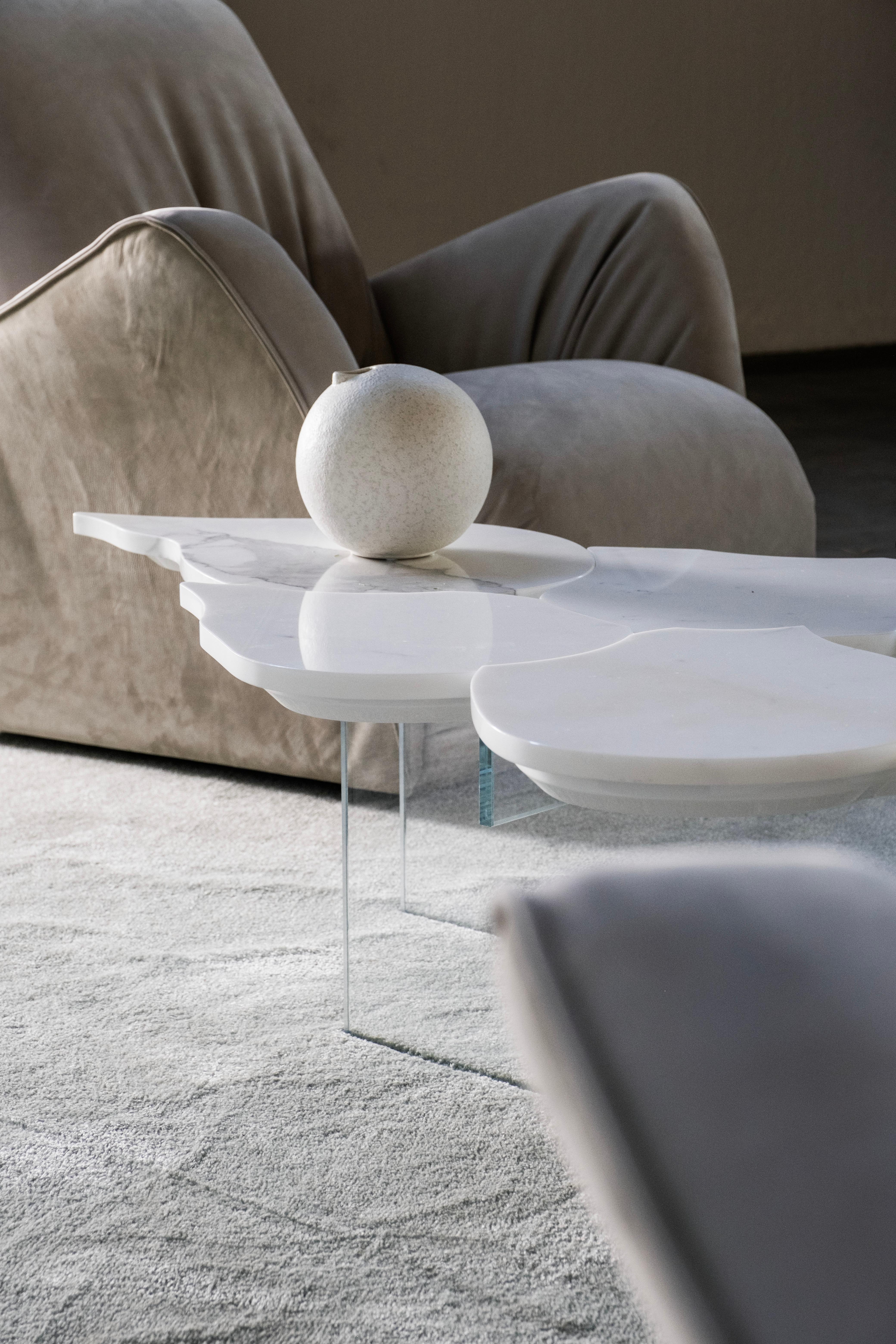 Mid-Century Modern Infinity Coffee Table Calacatta Marble Handmade by Greenapple For Sale 7