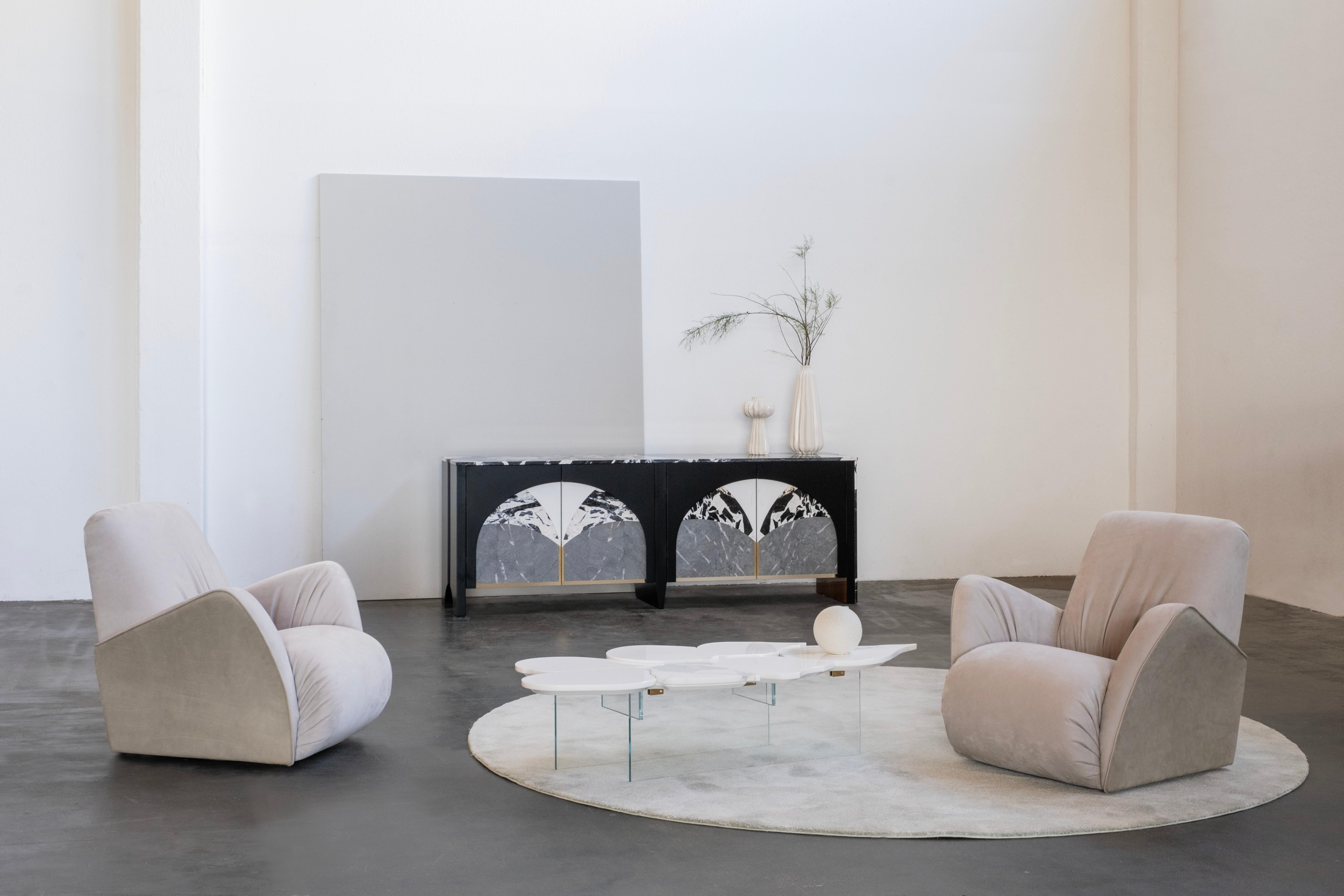 Mid-Century Modern Infinity Coffee Table Calacatta Marble Handmade by Greenapple For Sale 8