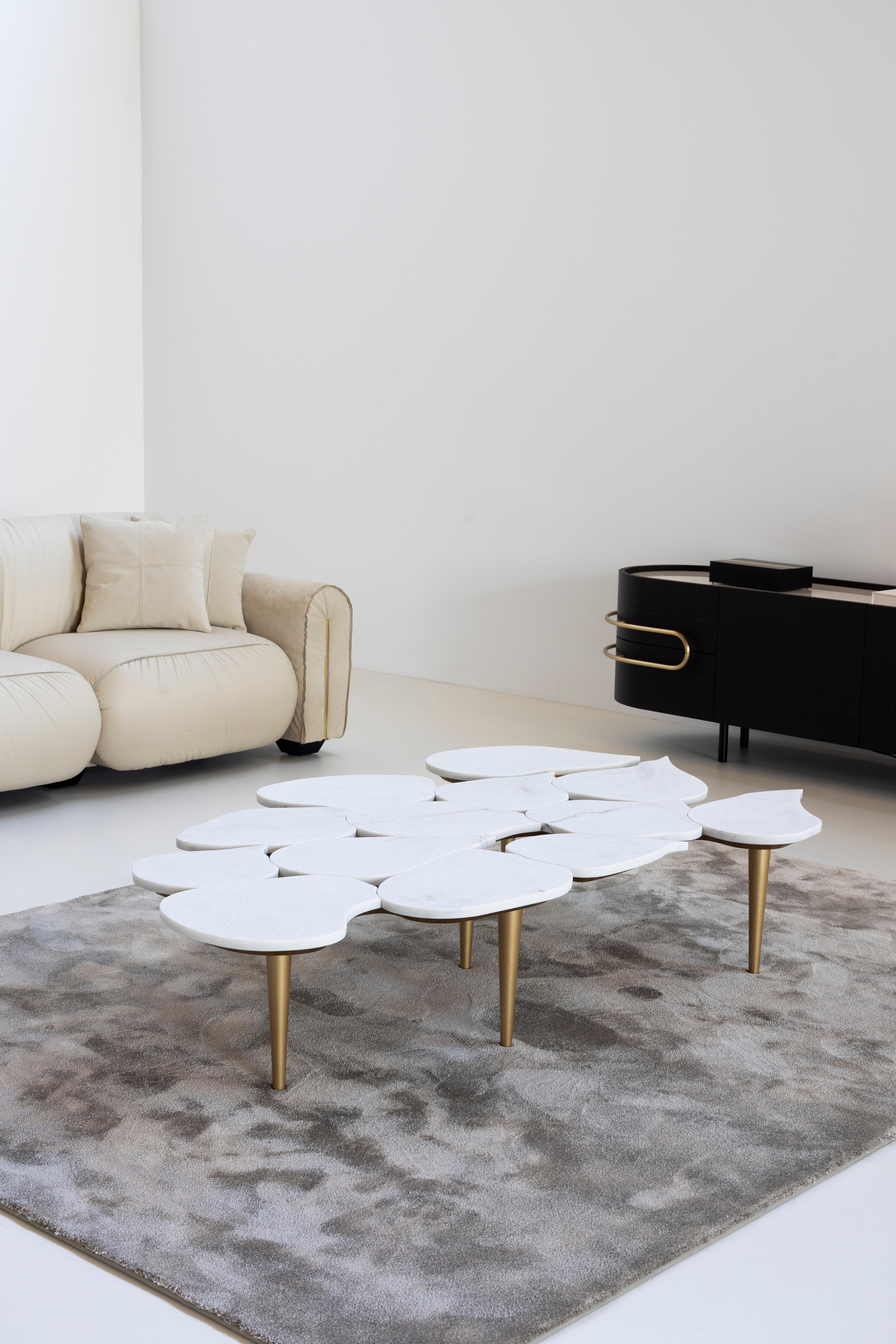 Mid-Century Modern Infinity Coffee Table Marble Gold Leaf Handmade by Greenapple For Sale 3