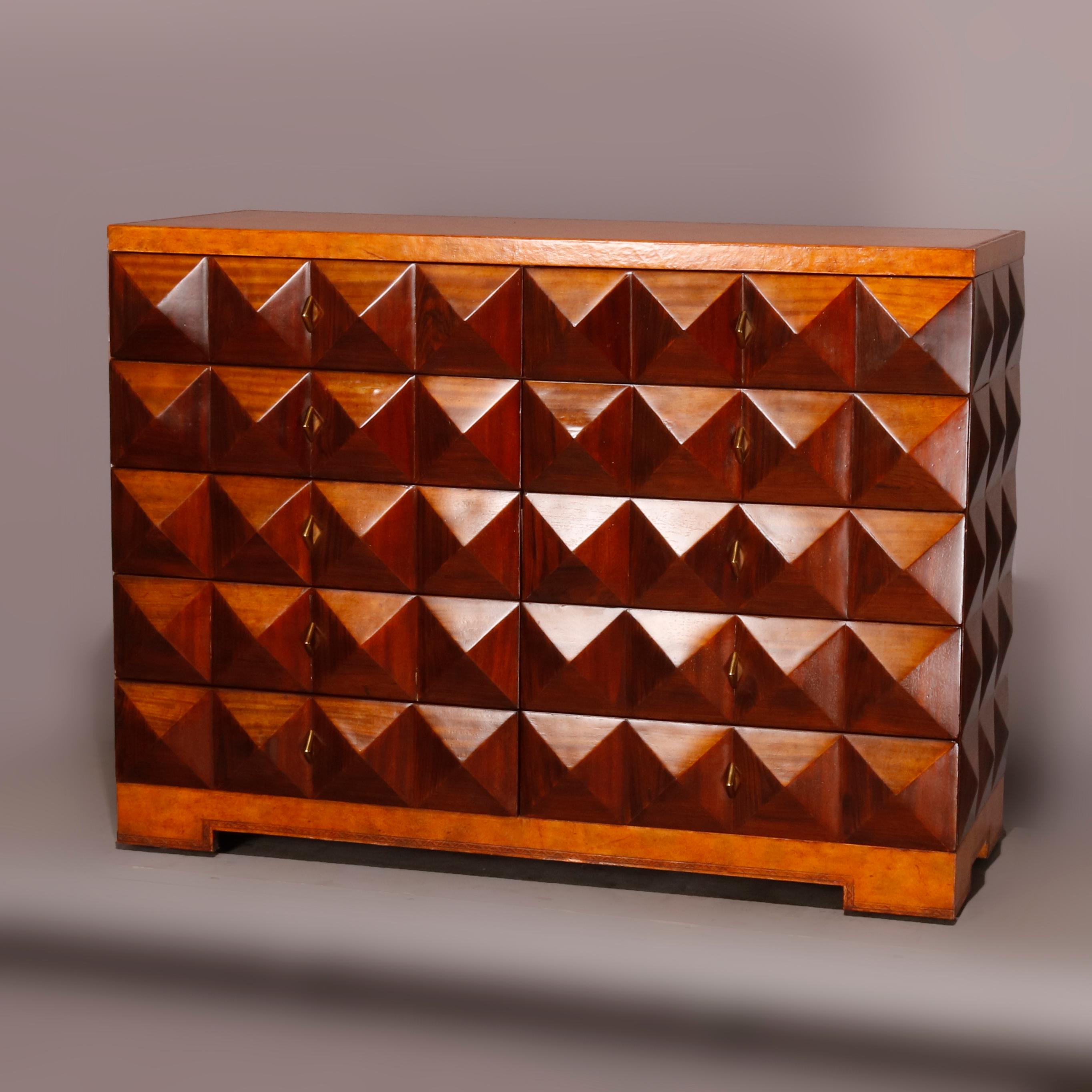 Mid-Century Modern Inlaid 10-Drawer Inlaid Pyramidal Chest by Maitland Smith In Good Condition In Big Flats, NY