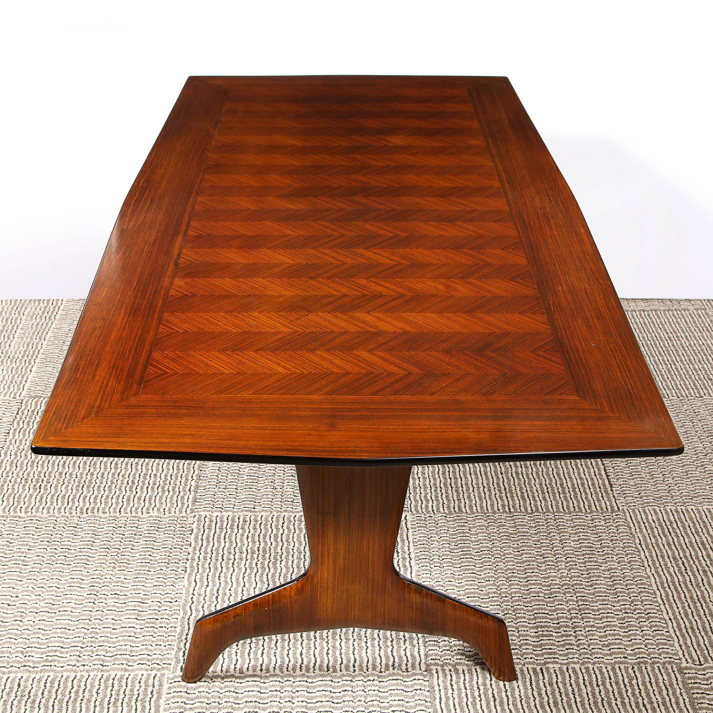 Mid Century Modern Inlaid & Bookmatched Zebrawood Dining Table by Carlo De Carli For Sale 1