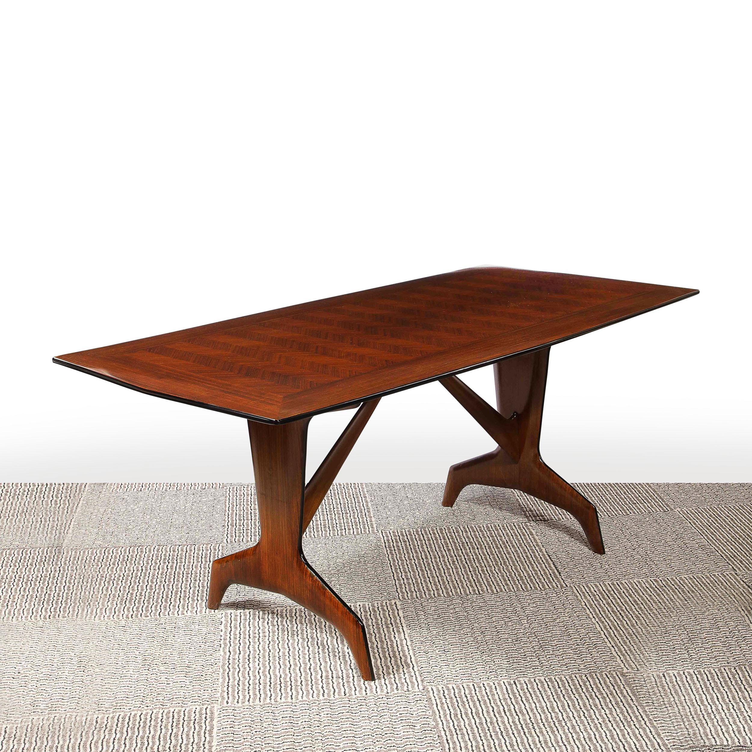 Mid Century Modern Inlaid & Bookmatched Zebrawood Dining Table by Carlo De Carli For Sale 3