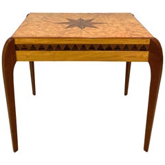 Mid-Century Modern Inlaid Center Table in Exotic Woods with Compass Star, 1996