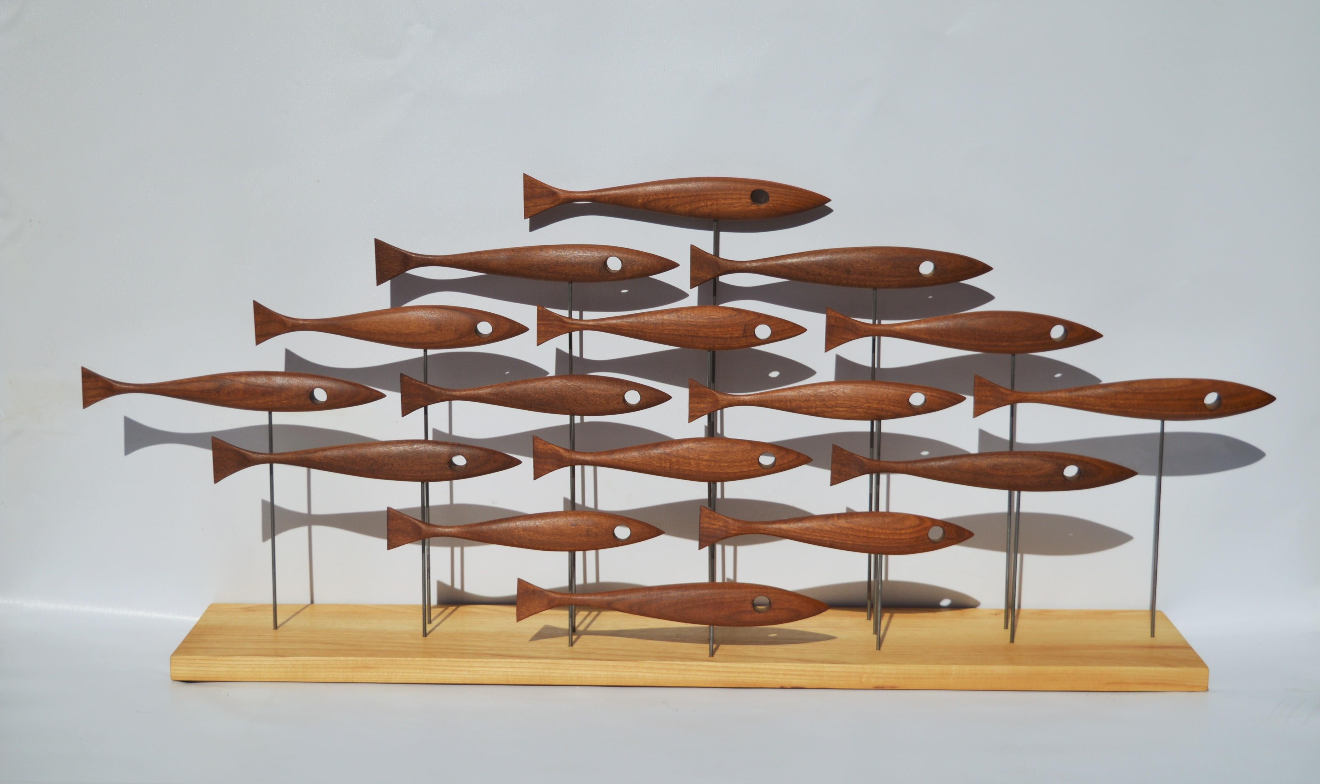 Mid-Century Modern Inspired 16 Fish Sculpture in Vintage Teak by Tyler Fritz 3