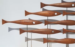 Mid-Century Modern Inspired 16 Fish Sculpture in Vintage Teak by Tyler Fritz