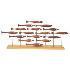 Mid-Century Modern Inspired 16 Fish Sculpture in Vintage Teak by Tyler Fritz