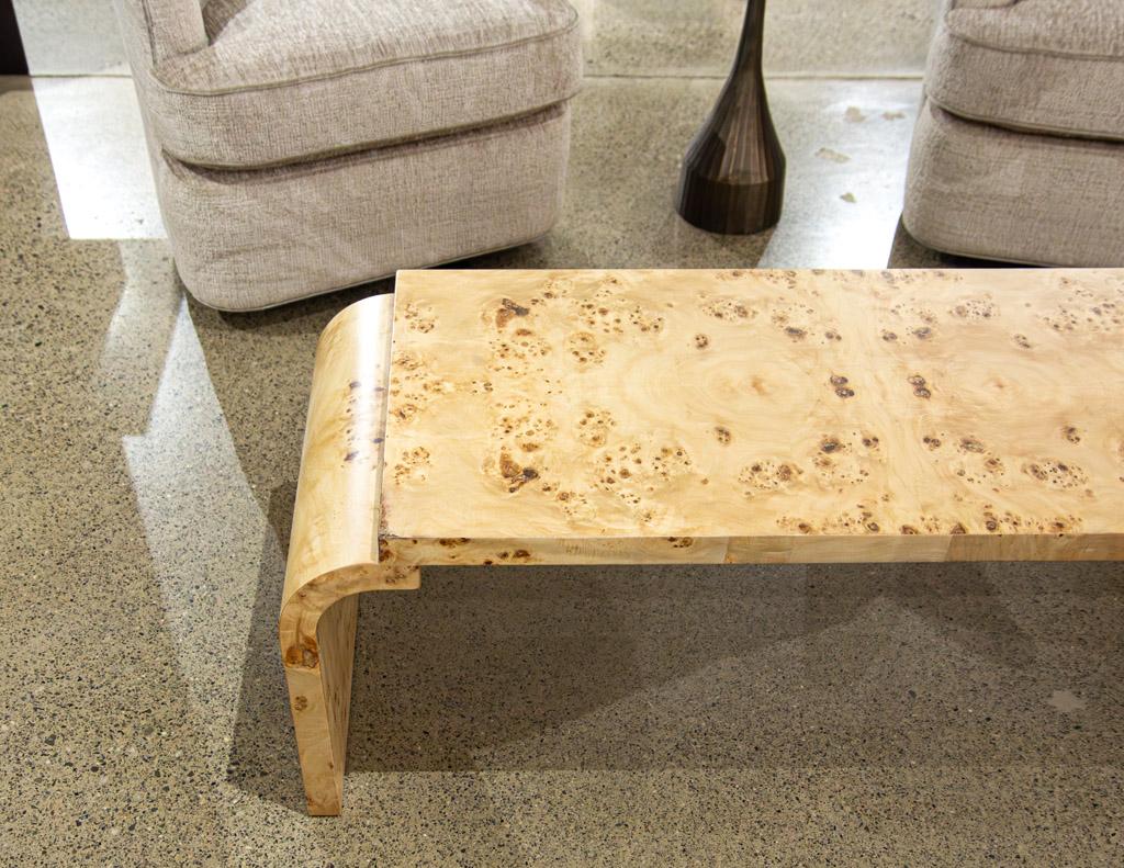 Contemporary Mid-Century Modern Inspired Burl Walnut Coffee Table For Sale