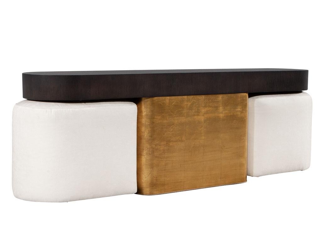 Mid-Century Modern Inspired Console Table with Pull Out Ottoman Stools 4