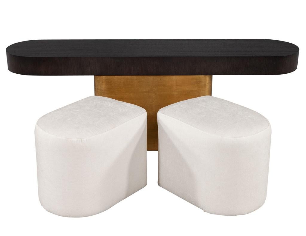 Mid-Century Modern Inspired Console Table with Pull Out Ottoman Stools 5