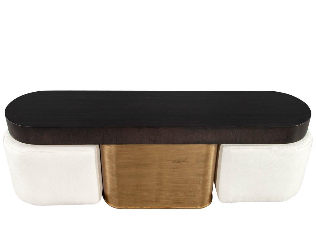 Mid-Century Modern Inspired Console Table with Pullout Ottomans Set In New Condition In North York, ON
