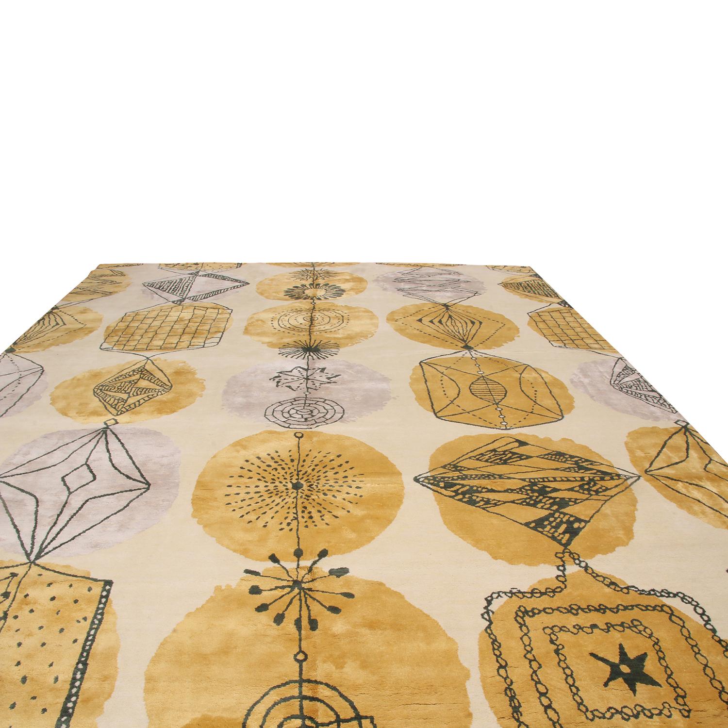 Hand knotted in lush, high-quality wool with accenting lustrous silk, this geometric wool rug is part of the Mid-Century Modern collection from Rug & Kilim, a collection developed over four years refining this unique large-scale graph, texture, and