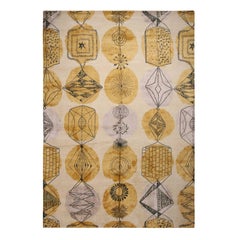 Mid-Century Modern Inspired Gold and Cream Wool and Silk Rug