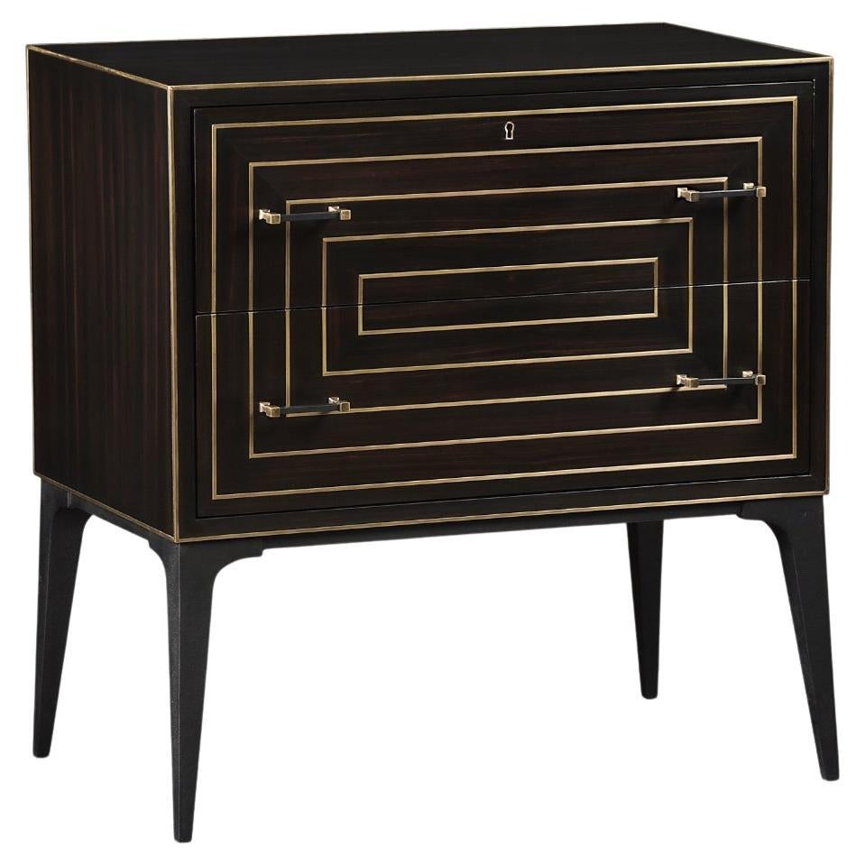 Mid Century Modern Inspired Limoge Small Chest with ebony veneer and brass inlay For Sale