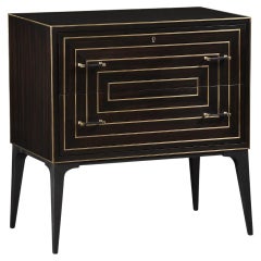 Mid Century Modern Inspired Limoge Small Chest with ebony veneer and brass inlay