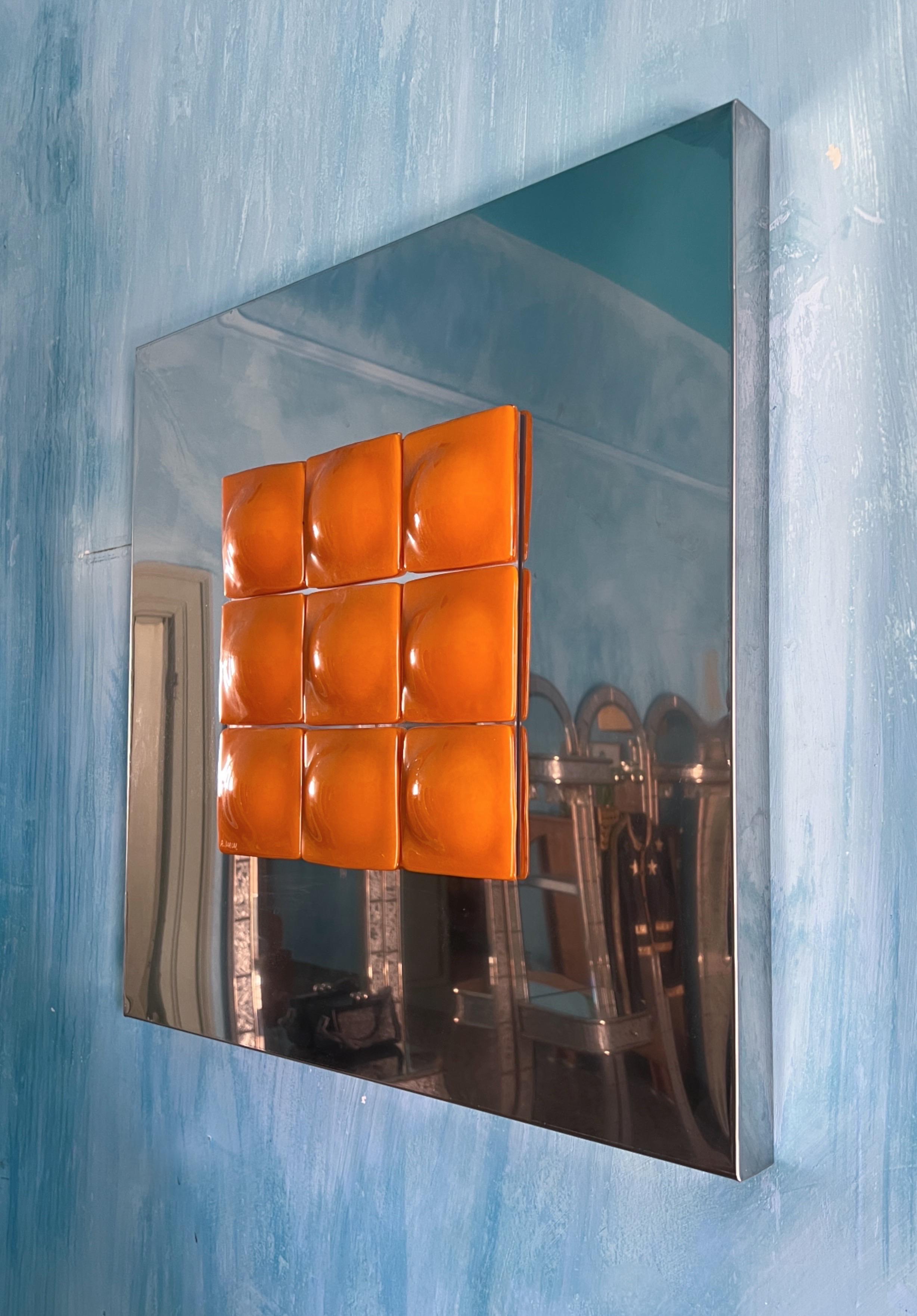 Mid-Century Modern Inspired Mirror Sculpture Glass and Steel by Amanda Malm For Sale 3