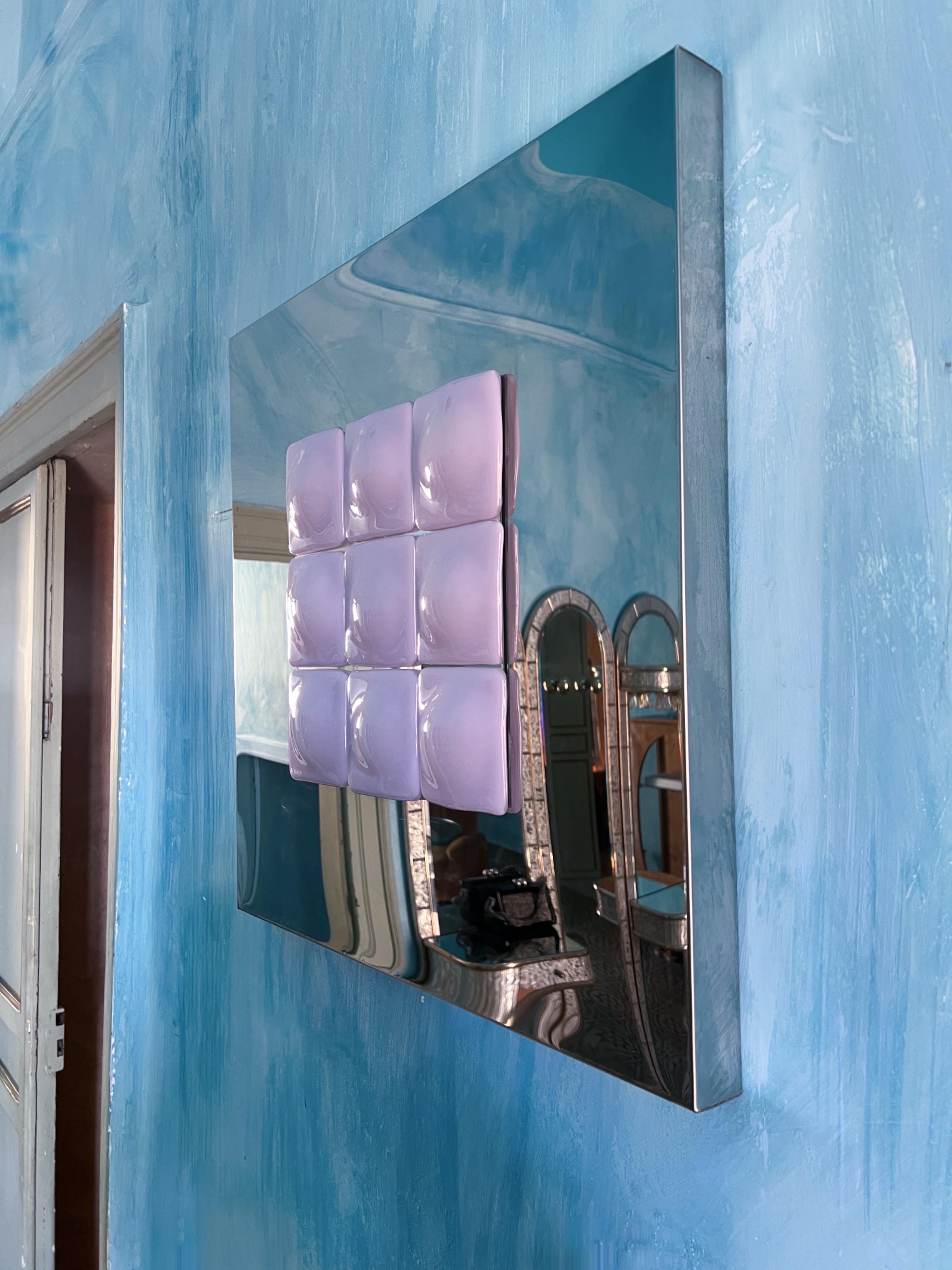 Mid-Century Modern Inspired Mirror Sculpture Glass and Steel by Amanda Malm' For Sale 3