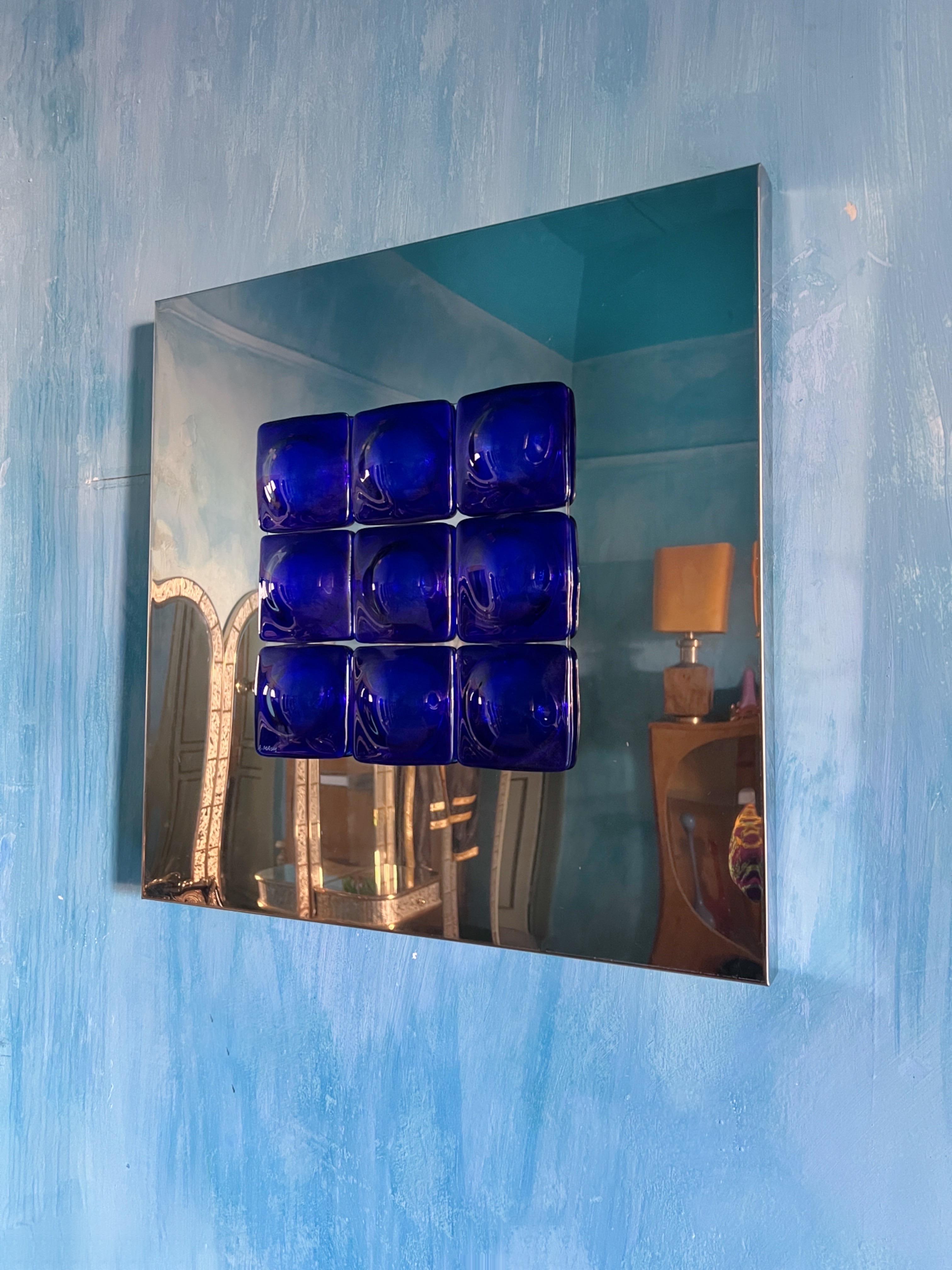Mid-Century Modern Inspired Mirror Sculpture Glass and Steel by Amanda Malm' For Sale 3