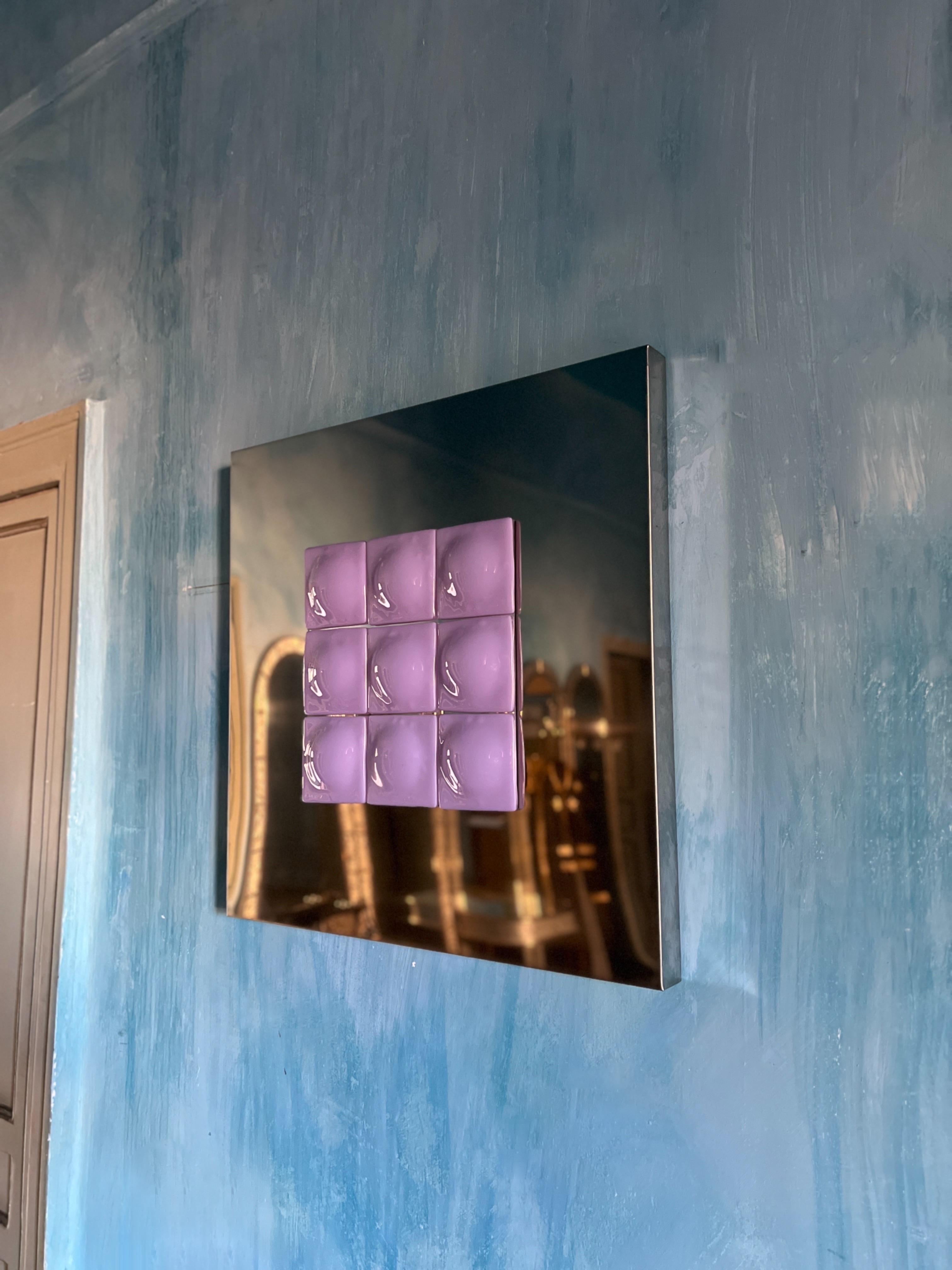Mid-Century Modern Inspired Mirror Sculpture Glass and Steel by Amanda Malm' For Sale 4