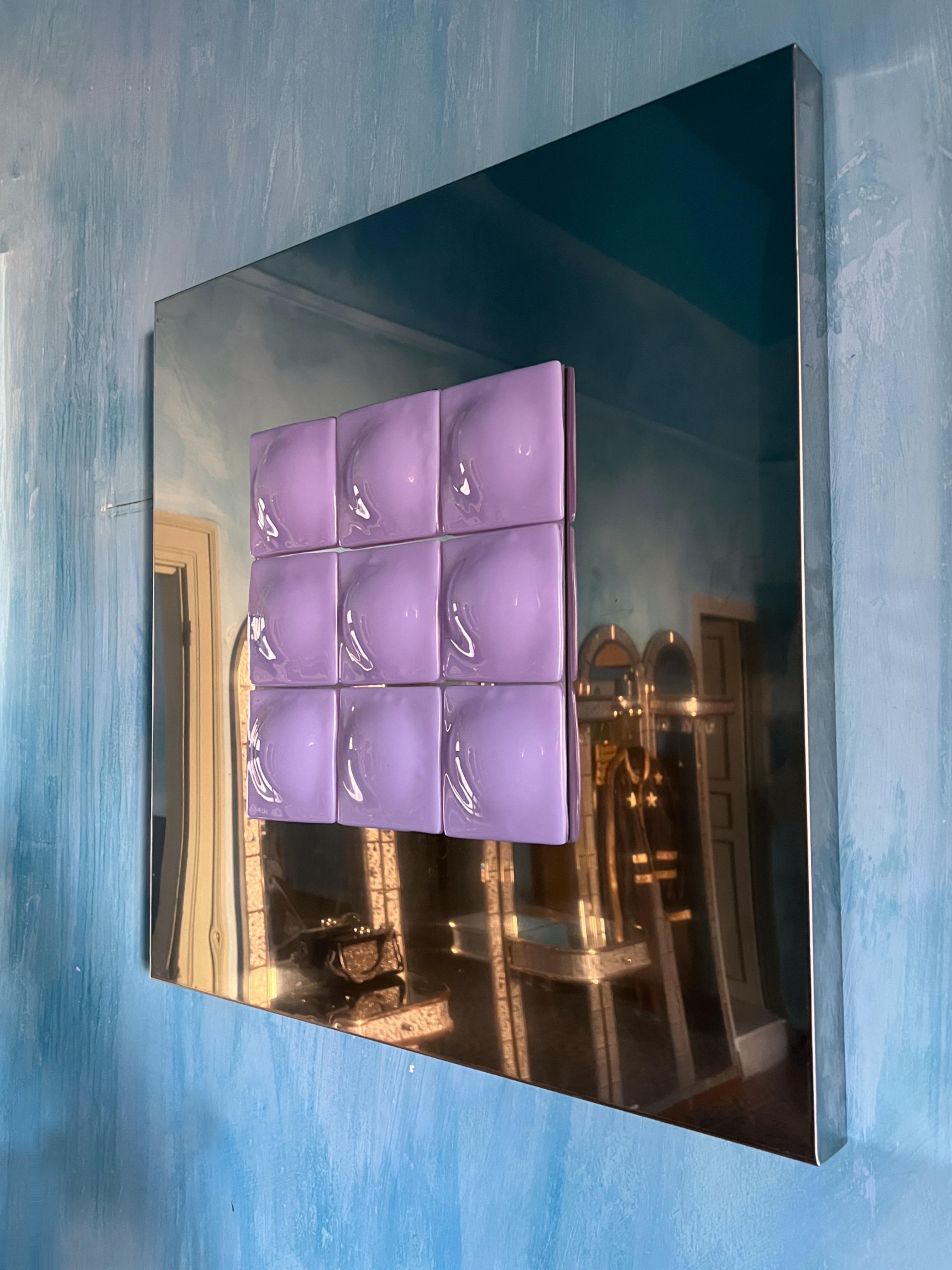 Mid-Century Modern Inspired Mirror Sculpture Glass and Steel by Amanda Malm' For Sale 5