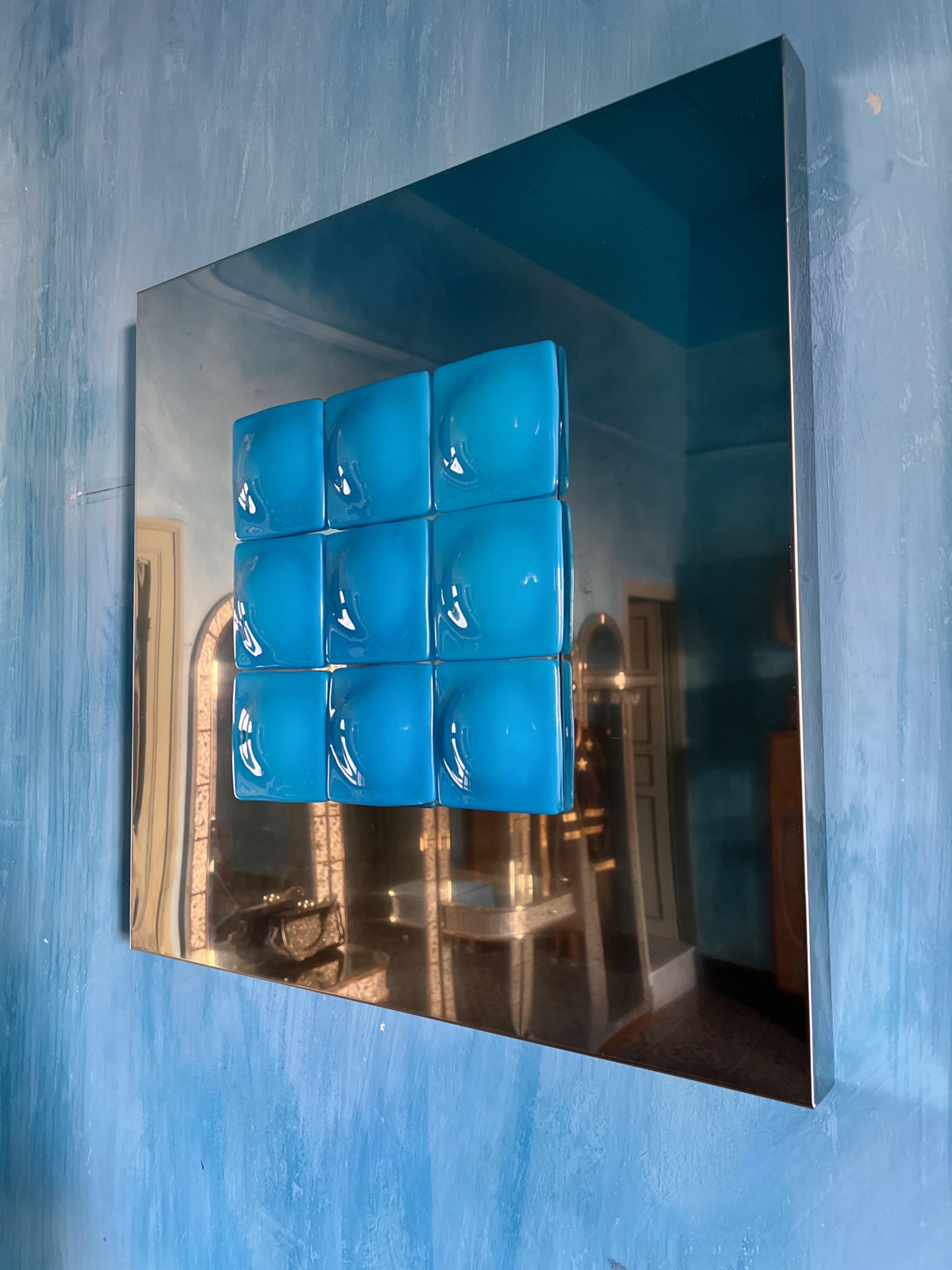 Mid-Century Modern Inspired Mirror Sculpture Glass and Steel by Amanda Malm' For Sale 4