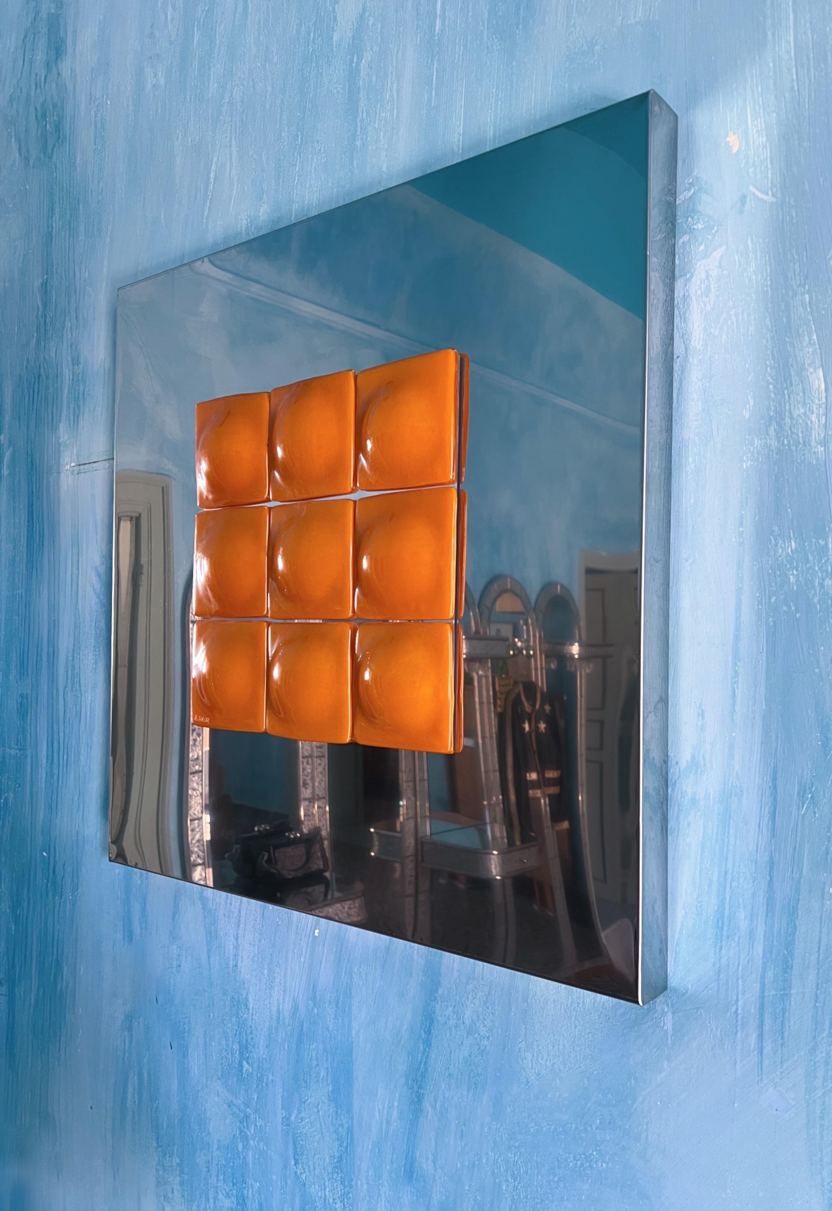 Mid-Century Modern Inspired Mirror Sculpture Glass and Steel by Amanda Malm For Sale 5