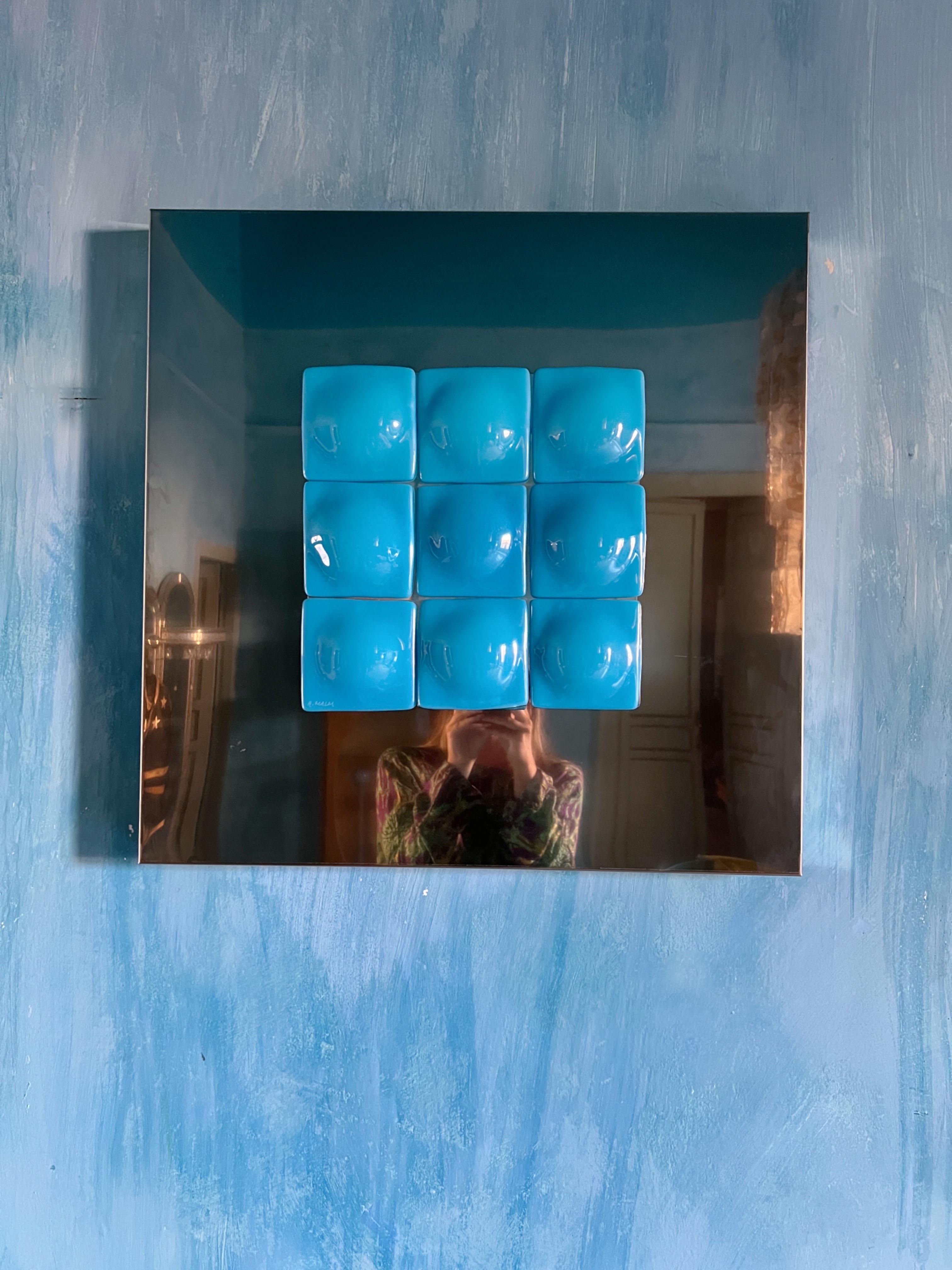 Mid-Century Modern Inspired Mirror Sculpture Glass and Steel by Amanda Malm' For Sale 5
