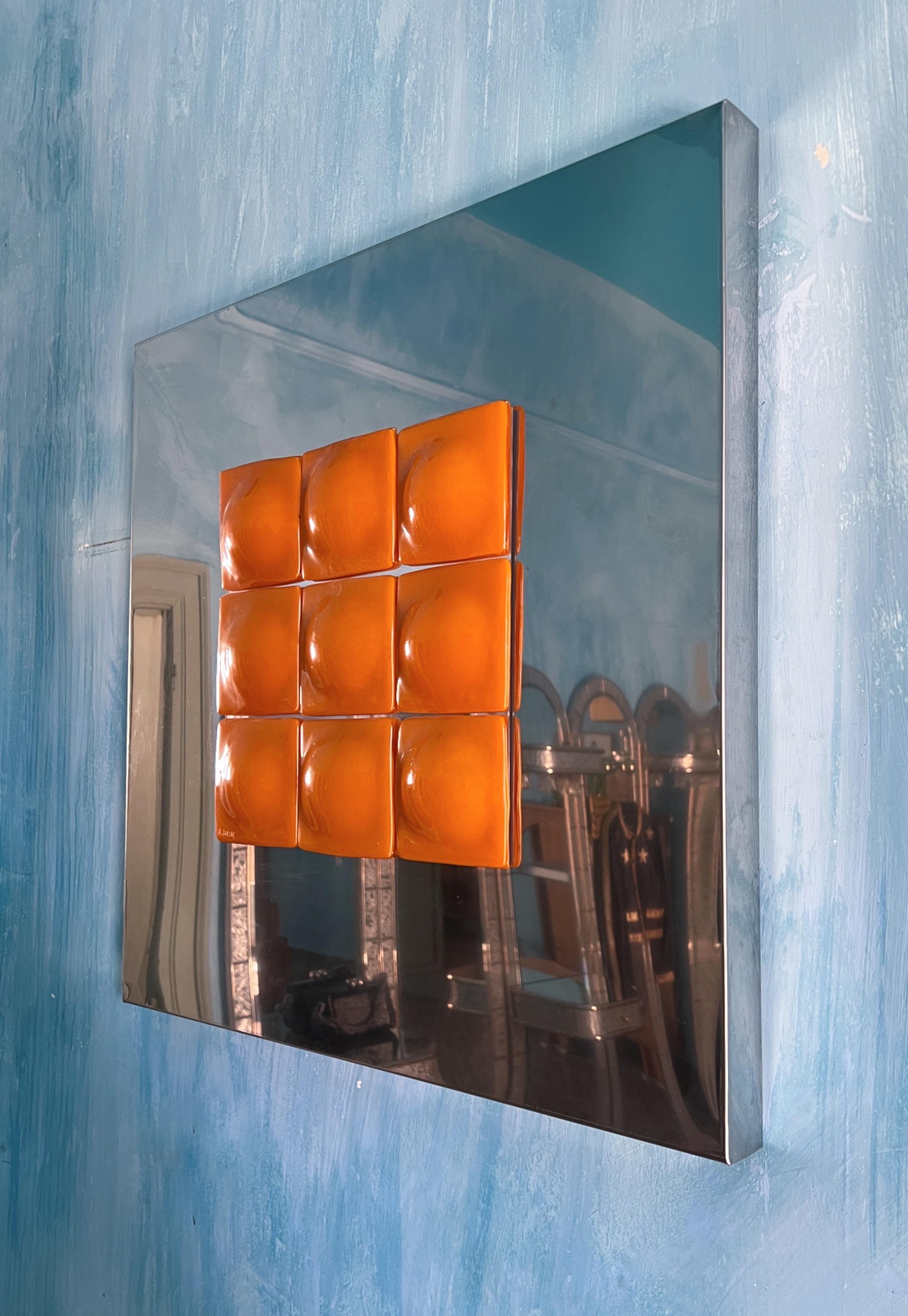 Mid-Century Modern Inspired Mirror Sculpture Glass and Steel by Amanda Malm For Sale 6