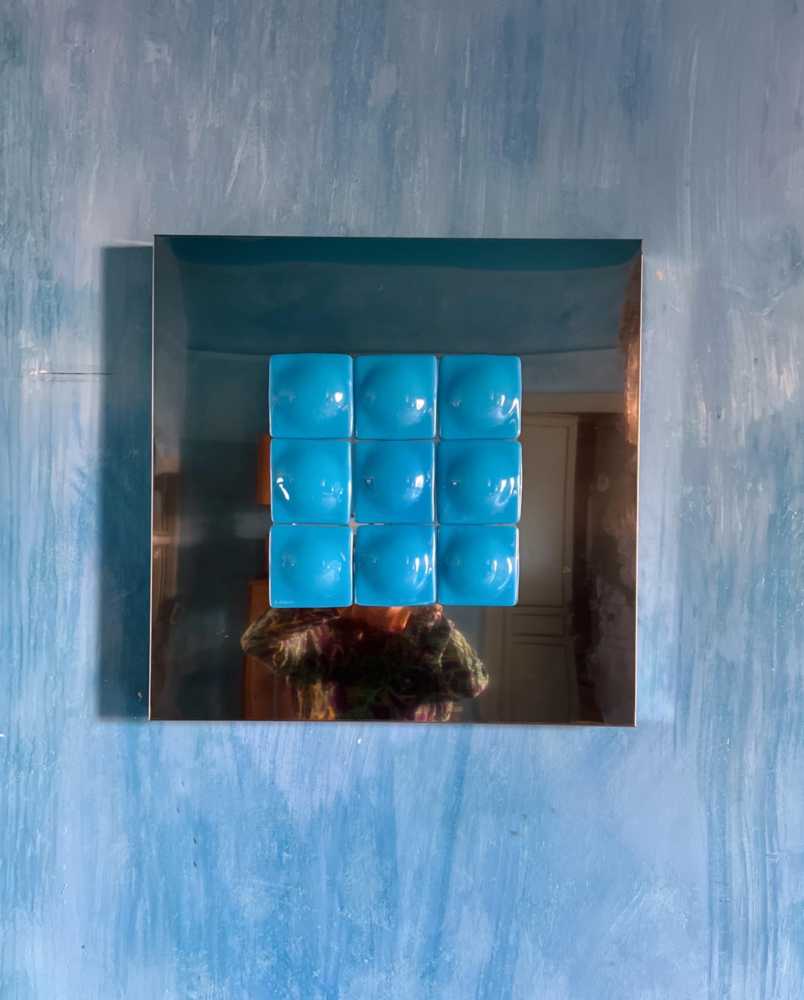 Mid-Century Modern Inspired Mirror Sculpture Glass and Steel by Amanda Malm' For Sale 7