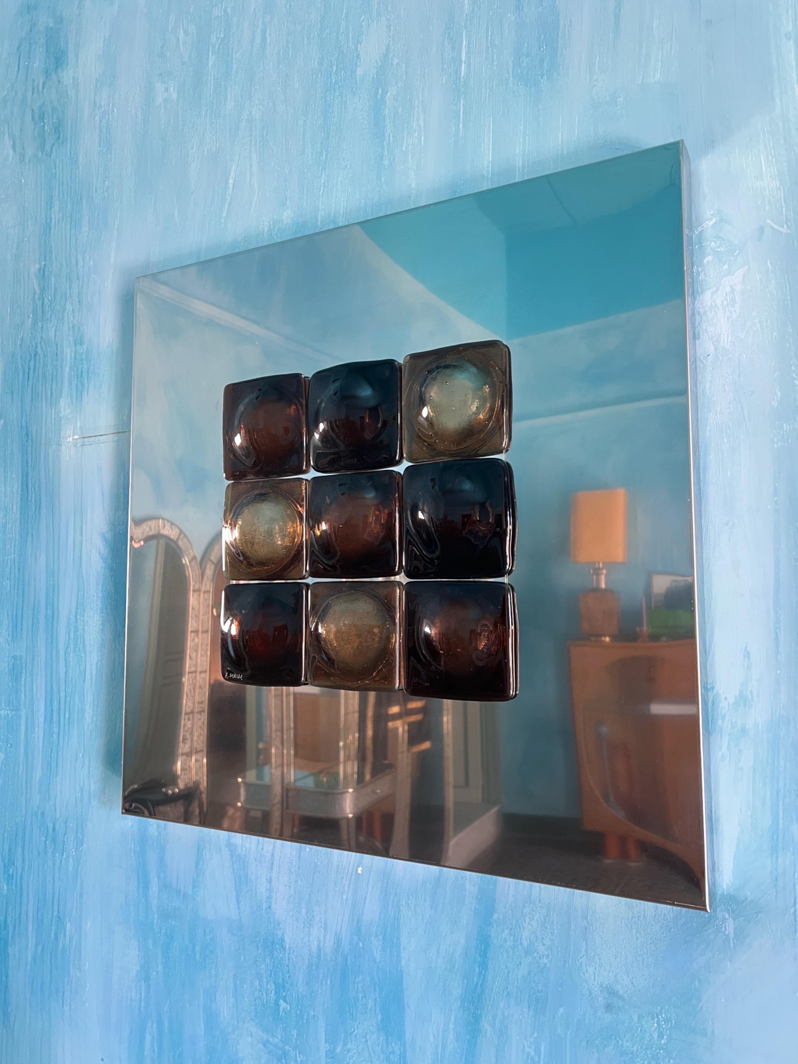 Mid-Century Modern Inspired Mirror Sculpture Glass and Steel by Amanda Malm For Sale 9
