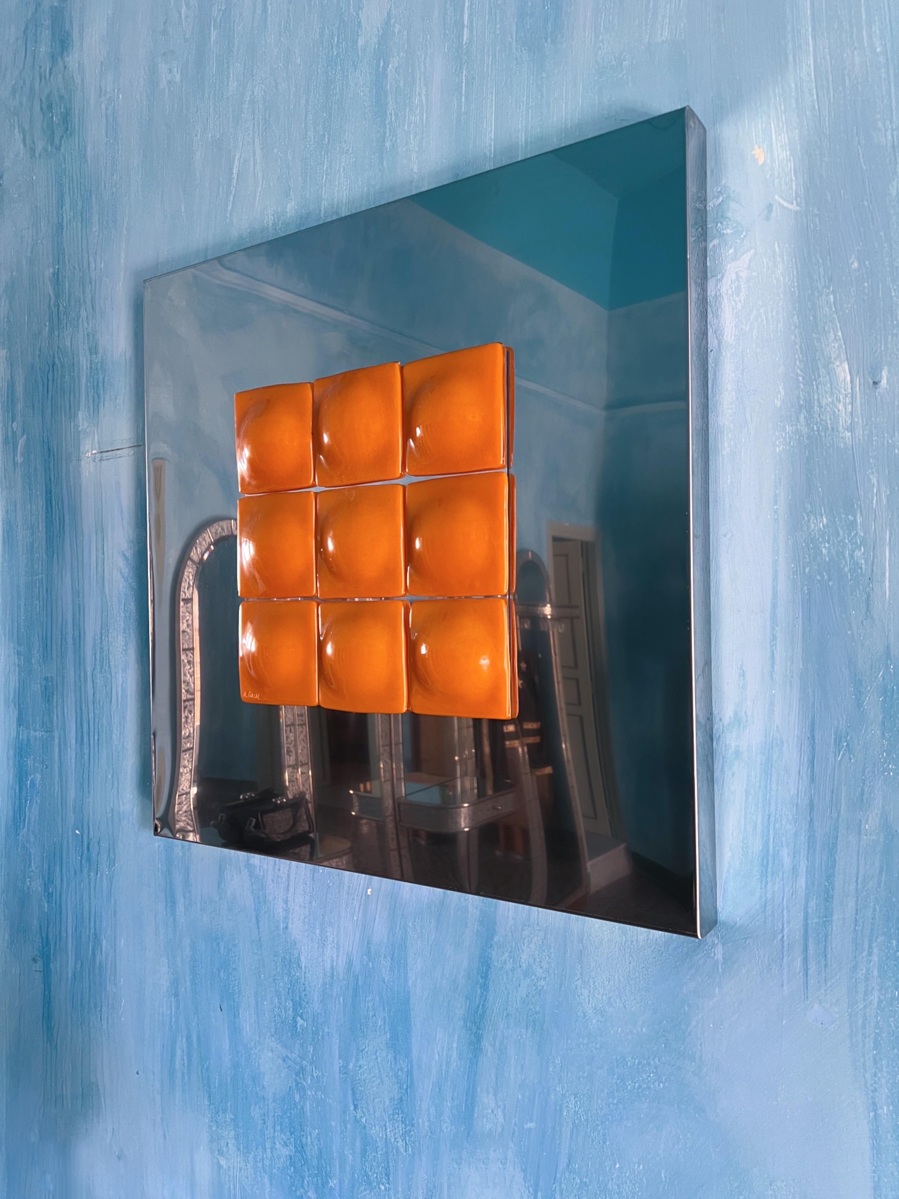 Mid-Century Modern Inspired Mirror Sculpture Glass and Steel by Amanda Malm For Sale 9