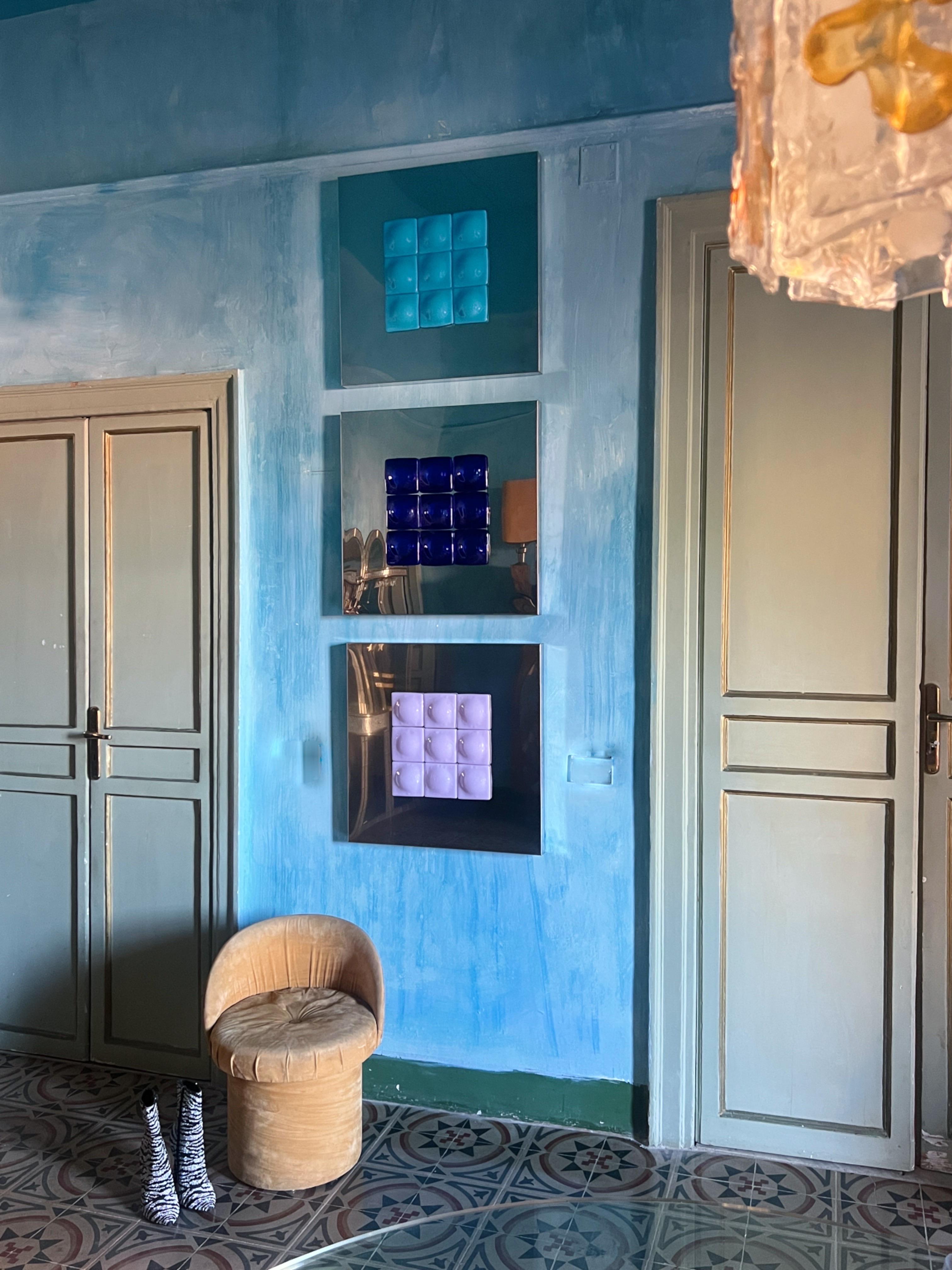 Mid-Century Modern Inspired Mirror Sculpture Glass and Steel by Amanda Malm' For Sale 12